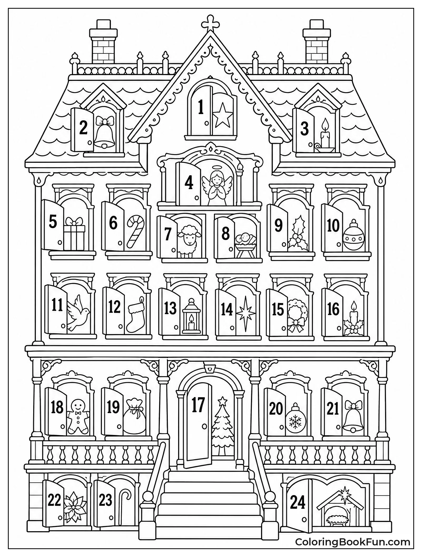 Victorian House with Advent Calendar Windows