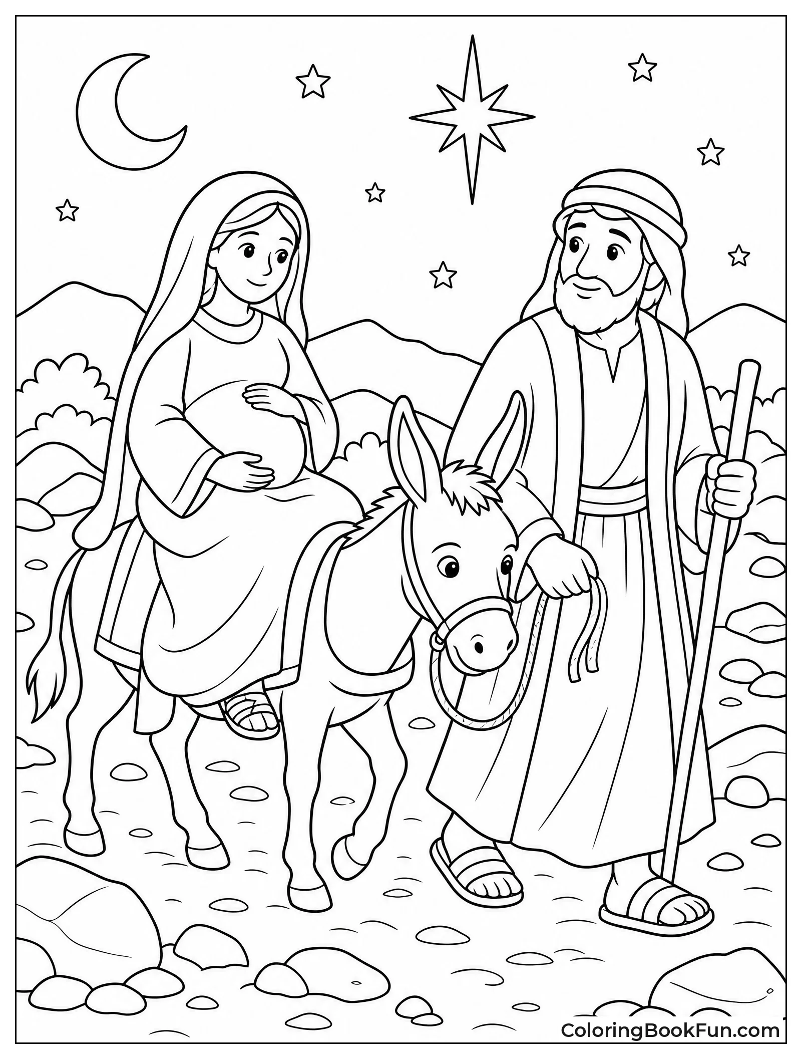 Mary Rides Donkey Toward Bethlehem