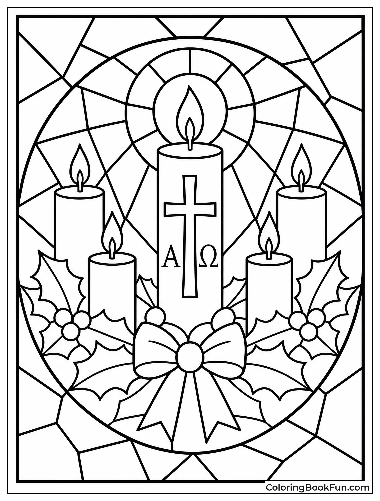 Stained Glass Wreath with Central Candle