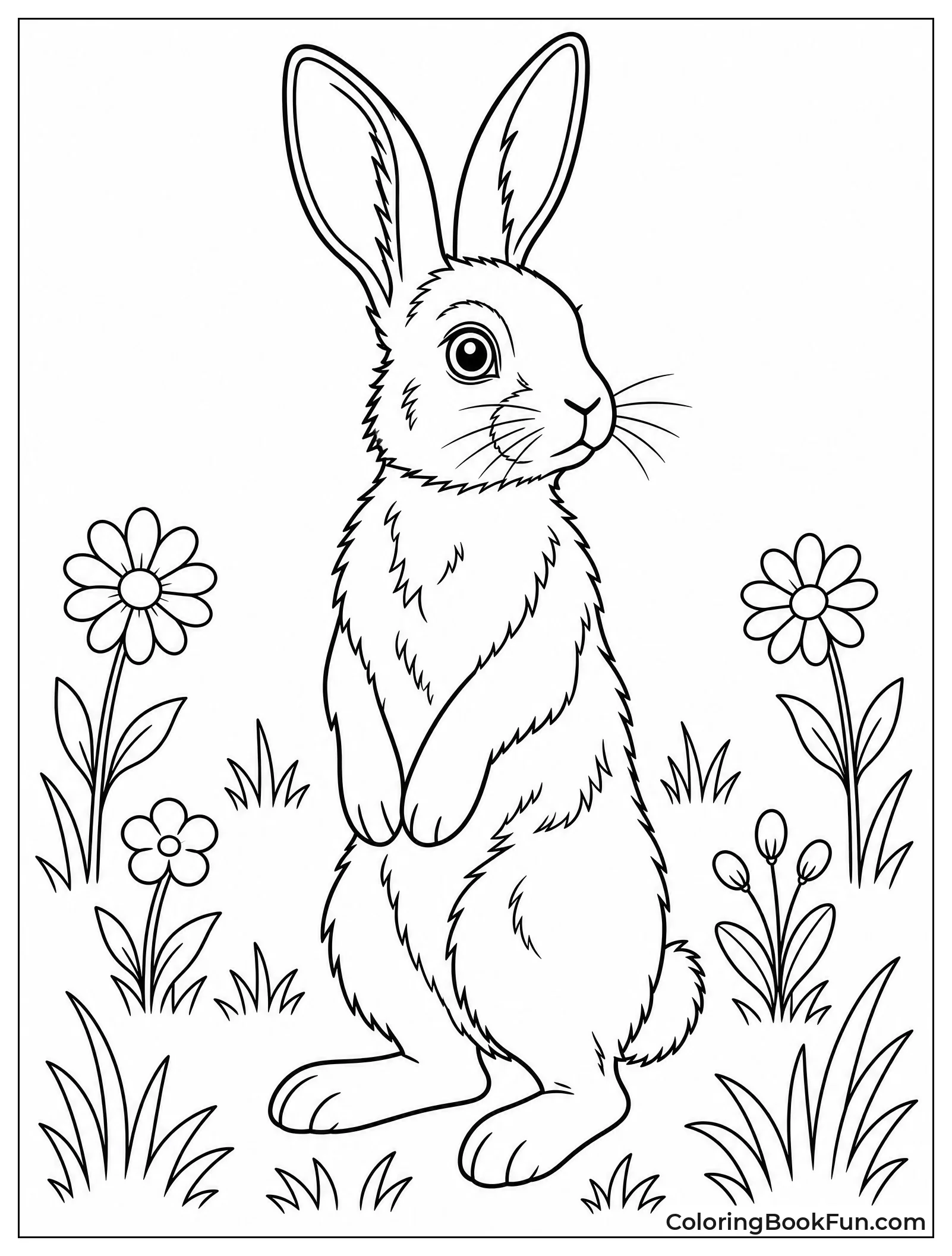 Rabbit Standing Alert in Meadow