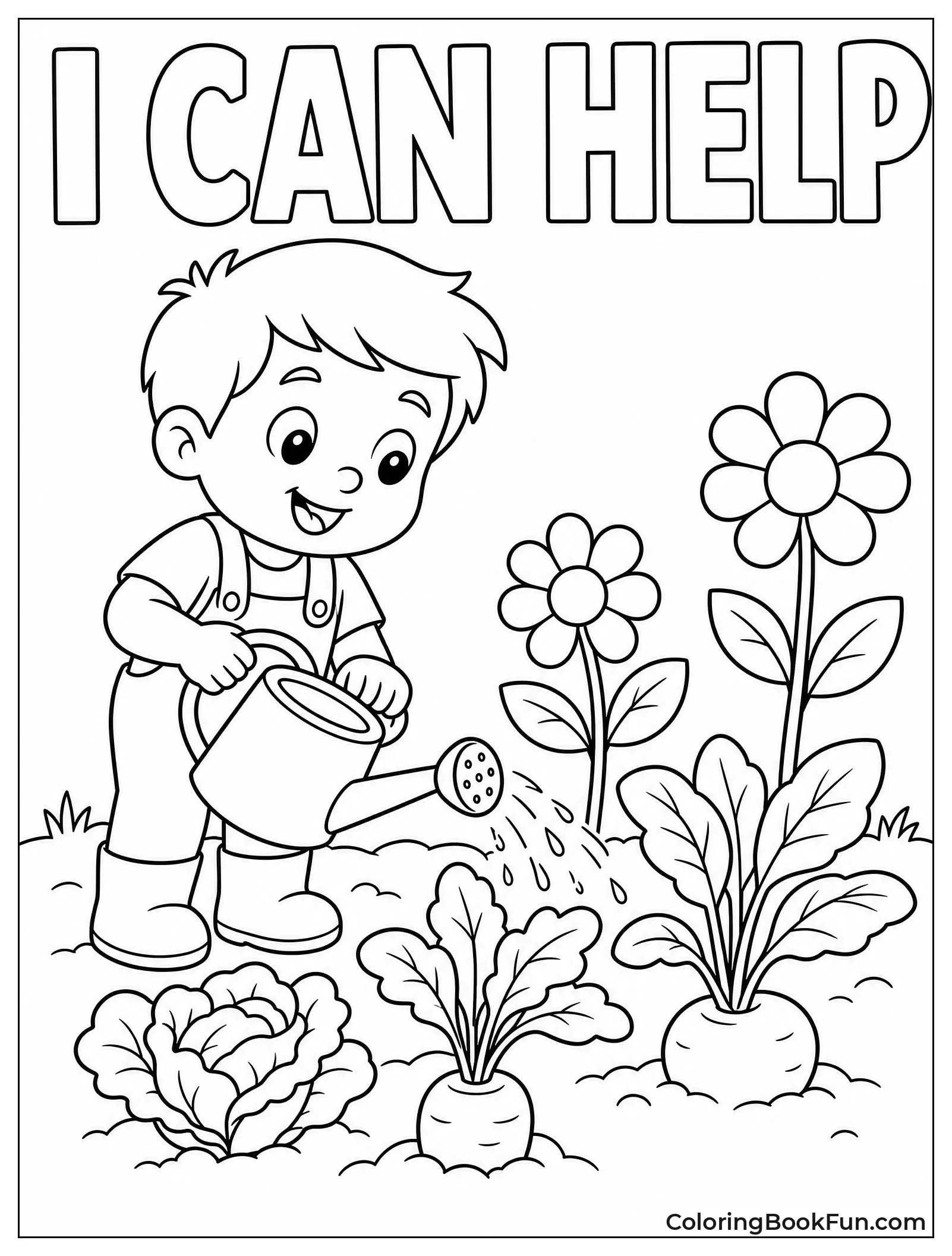 Child Watering Garden with Can