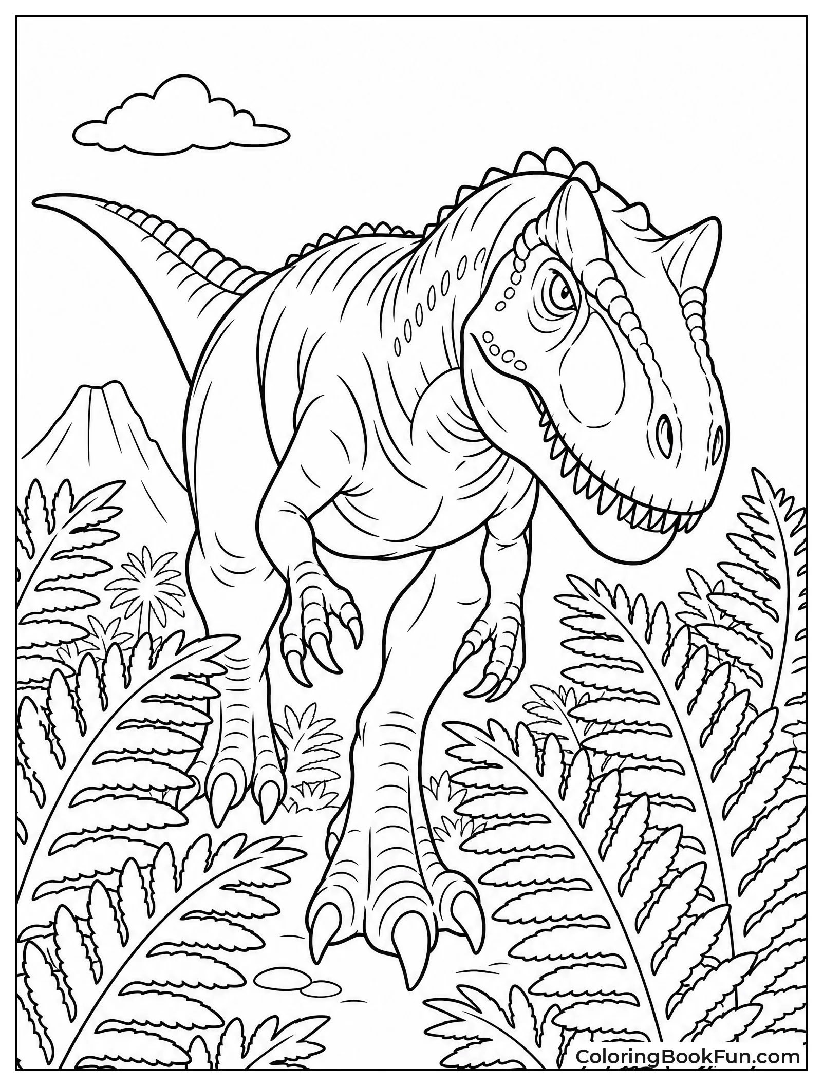 Allosaurus Stalking Through Tall Ferns