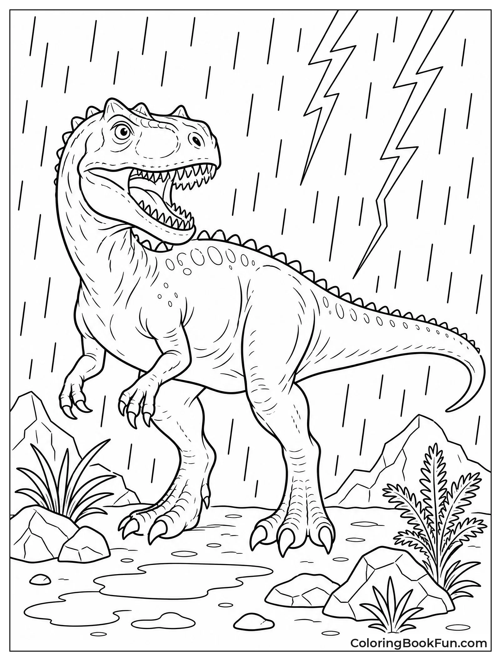 Allosaurus Standing in Heavy Rain