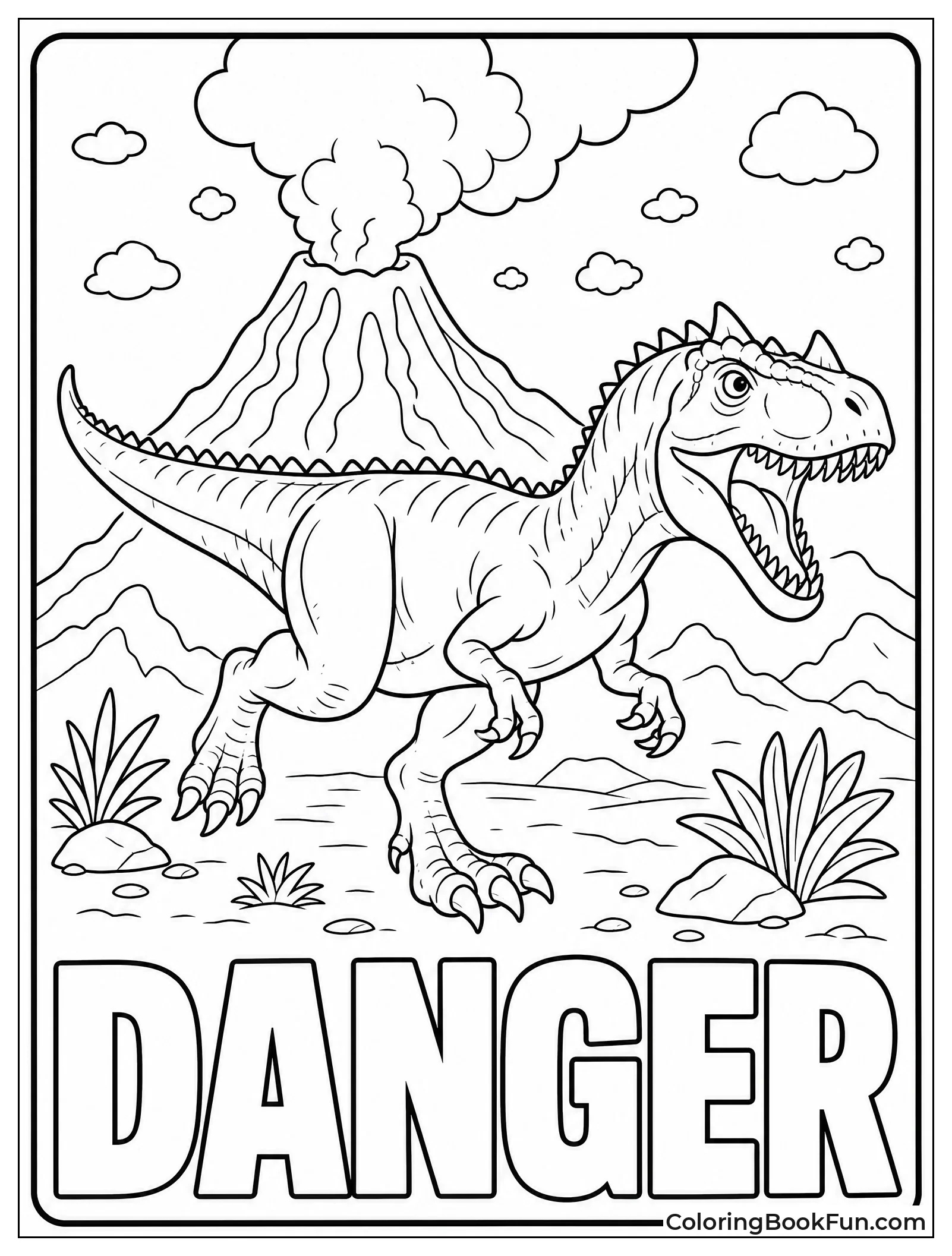 Allosaurus Running from Volcano