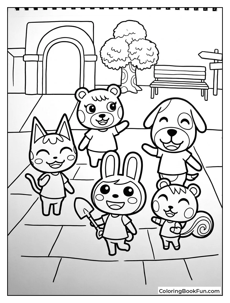 Five Villagers Stand in Plaza