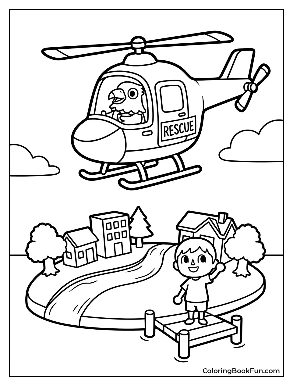 Helicopter Flies over the Island