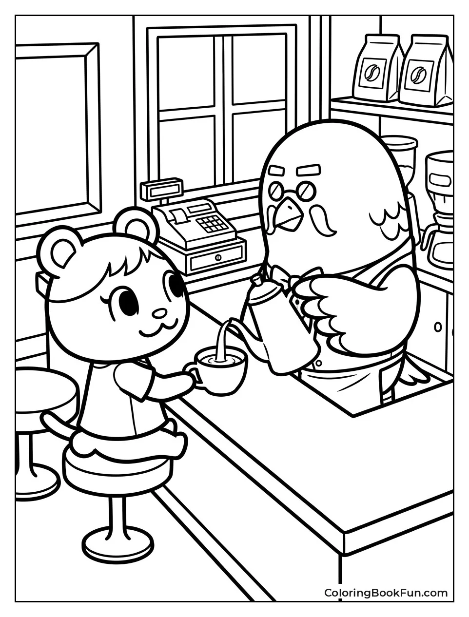 Brewster Pours Coffee at Cafe