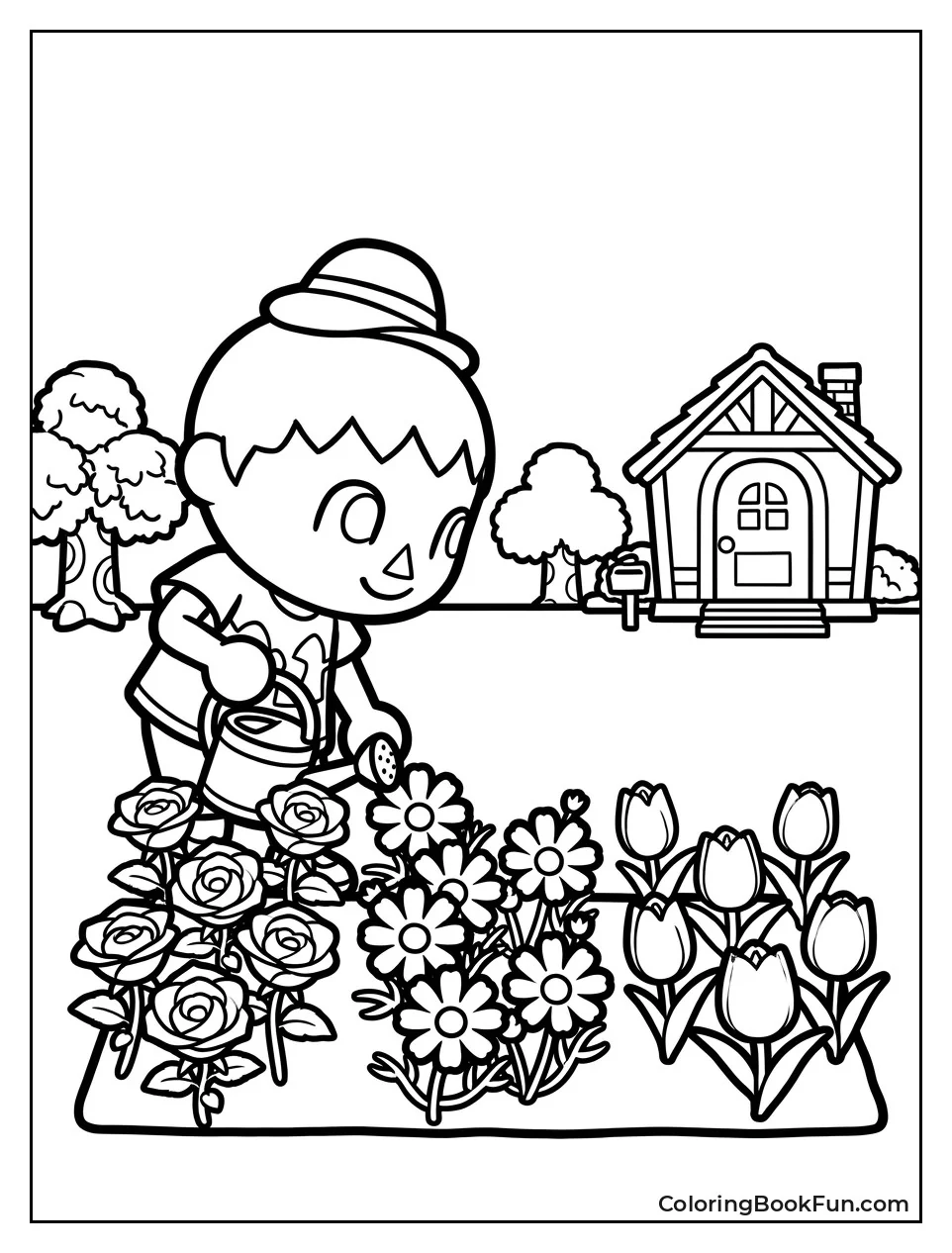 Watering a Row of Flowers