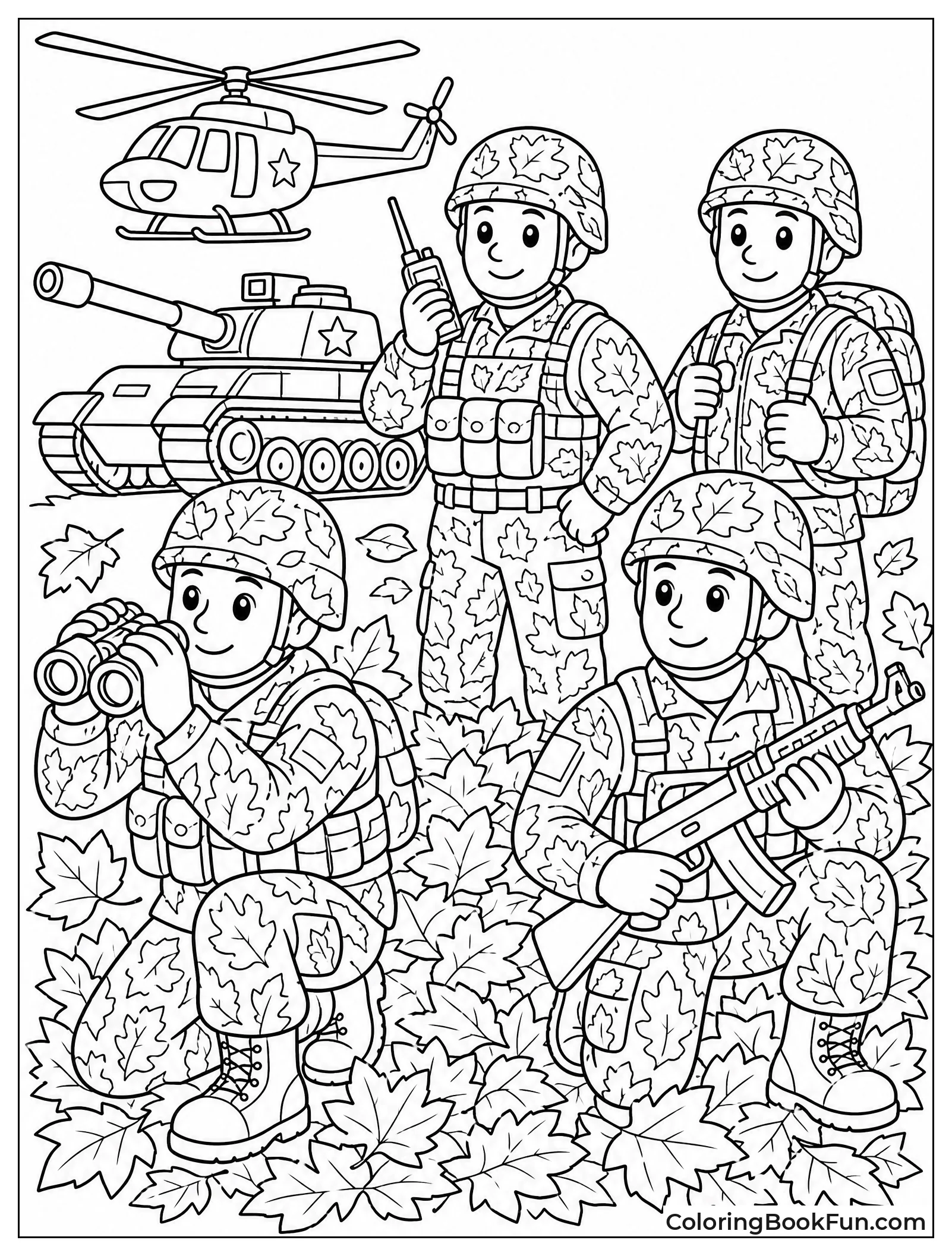 Soldiers Scouting in Autumn Forest