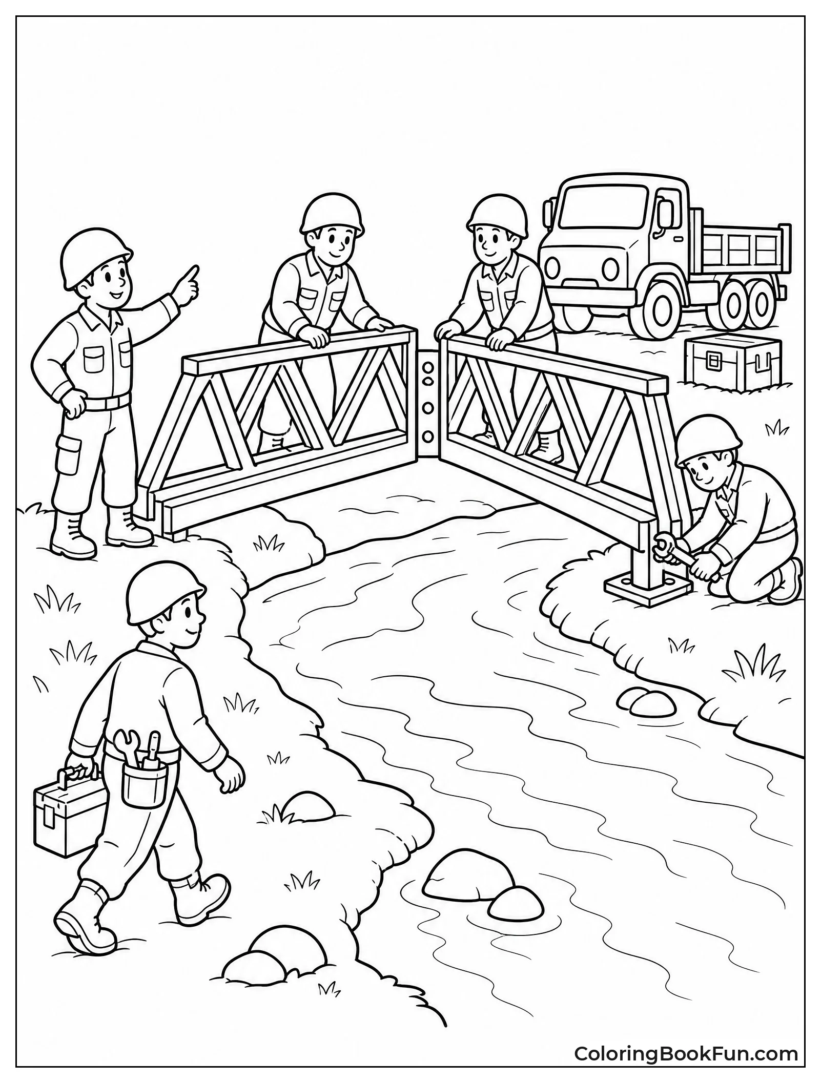 Engineers Building a Metal Bridge