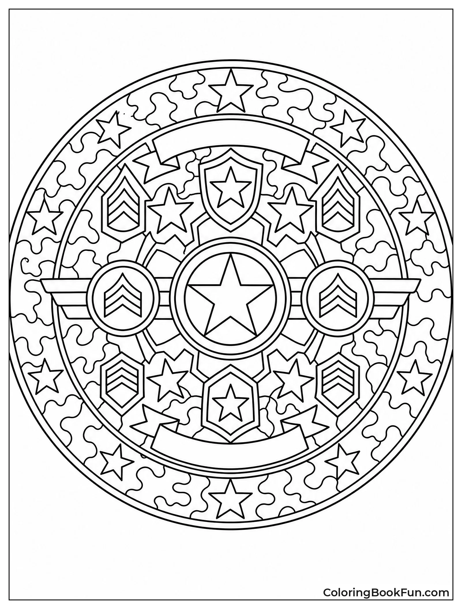 Camouflage Mandala with Stars and Badges