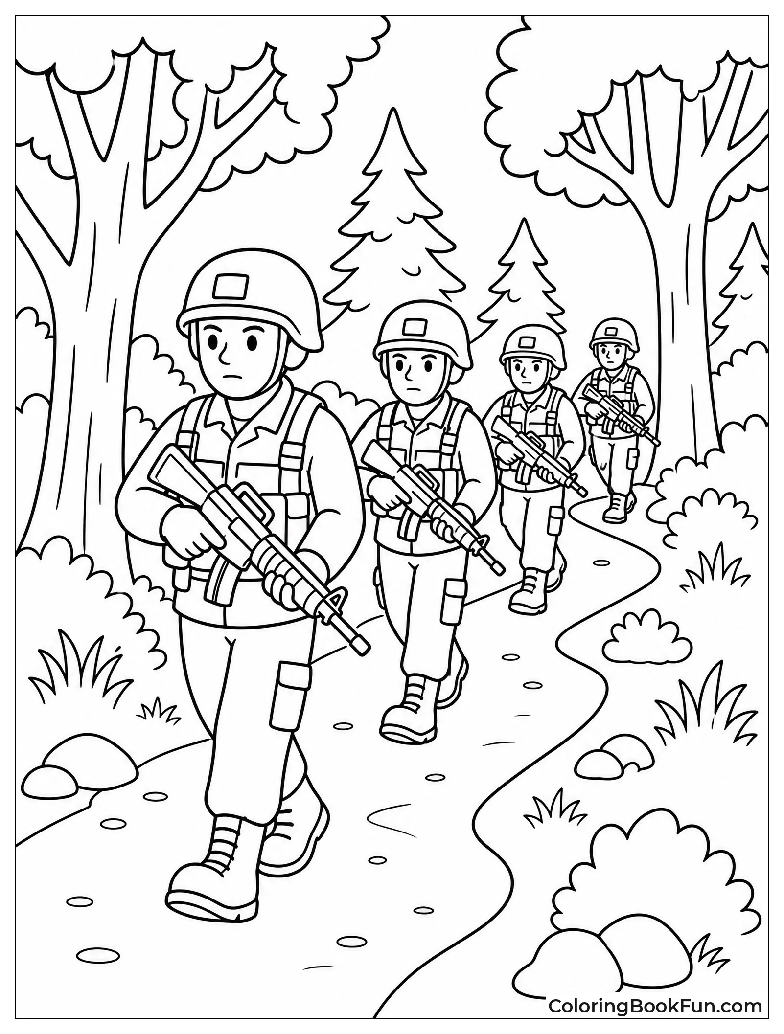 Soldiers Patrolling Through the Forest