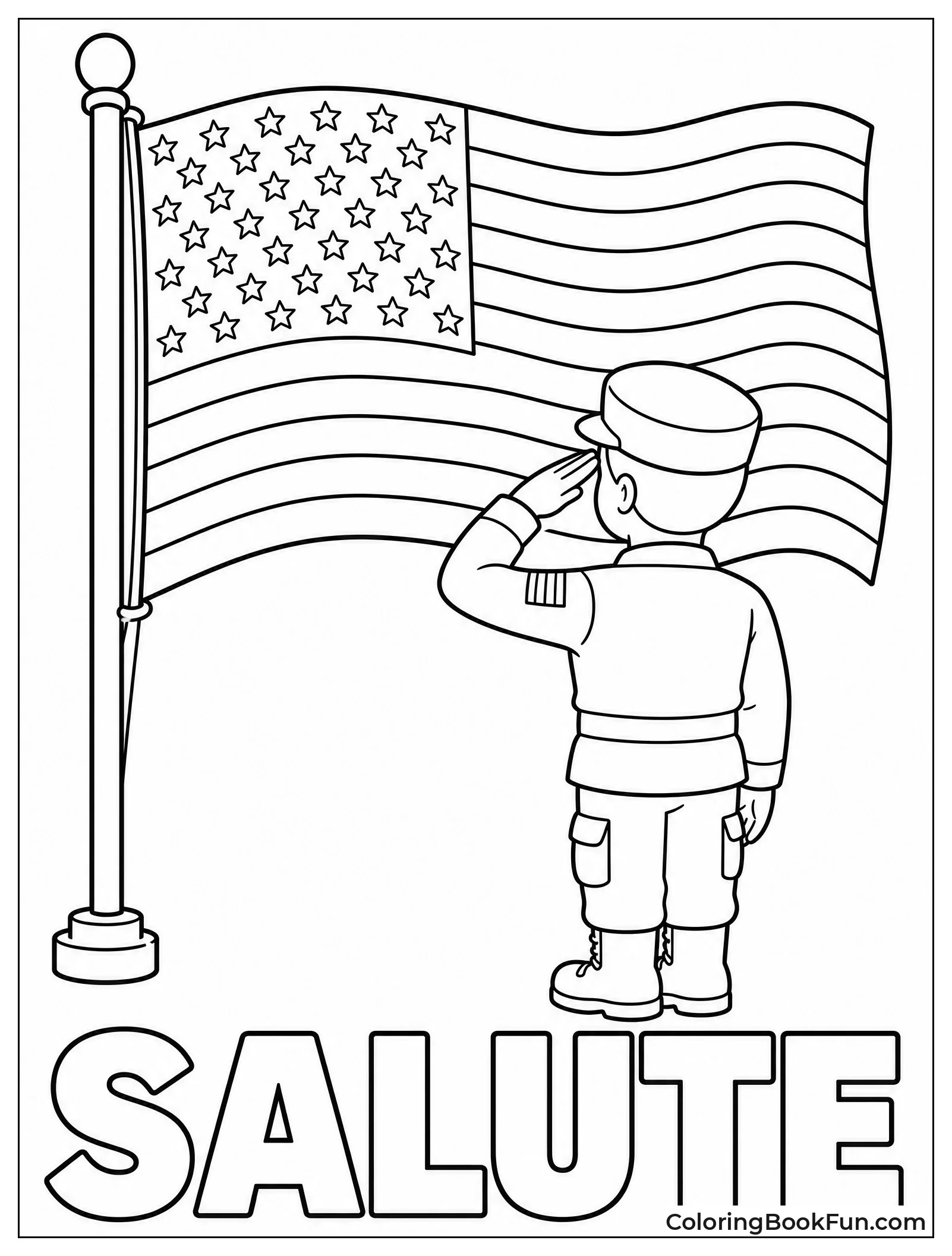 Soldier Saluting the American Flag