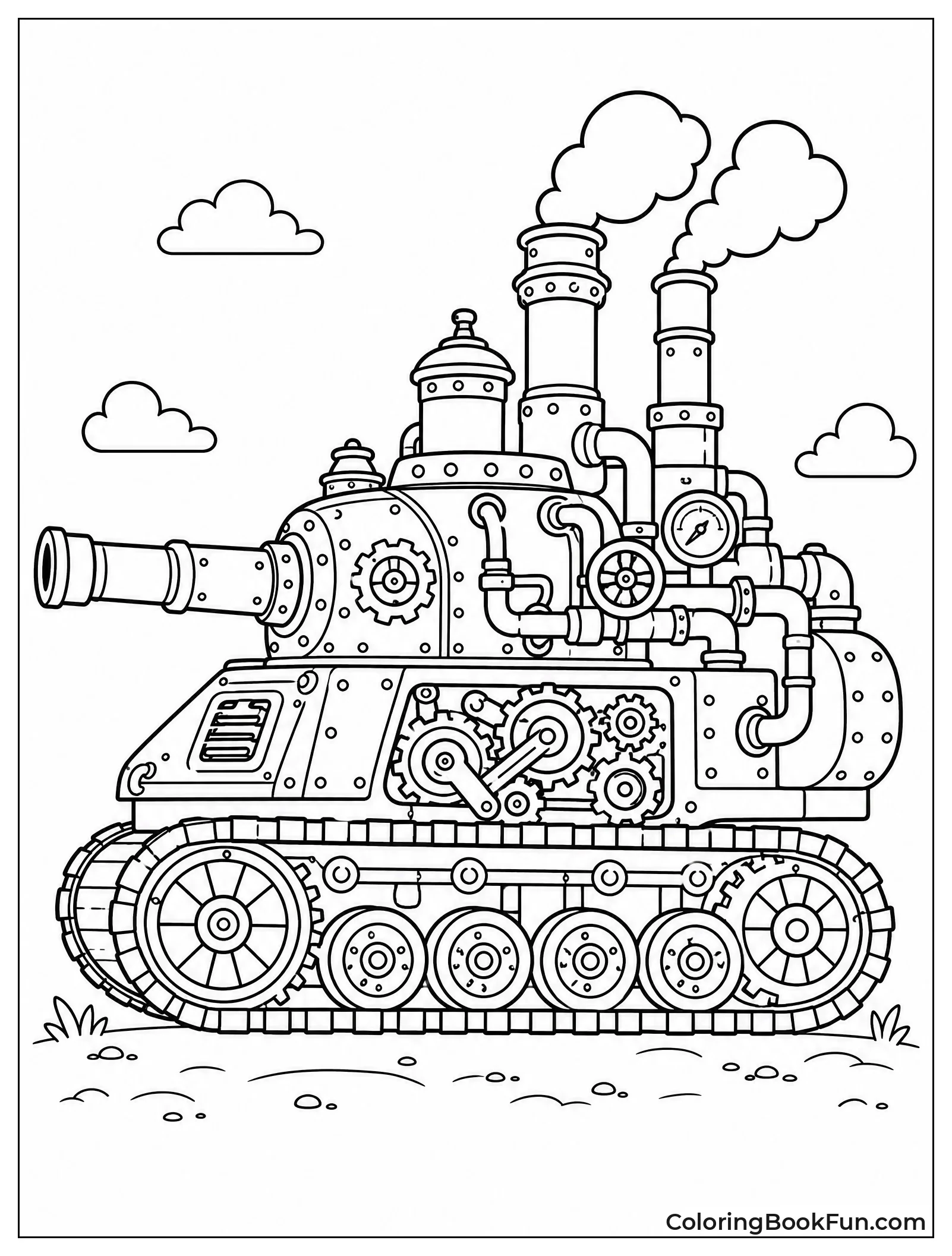 Steampunk Tank with Gears and Pipes