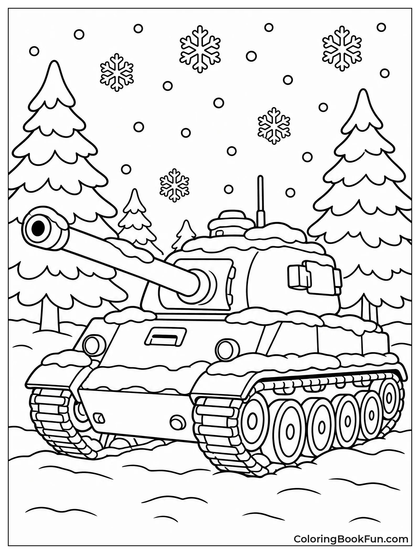 Tank Covered in Snowy Forest