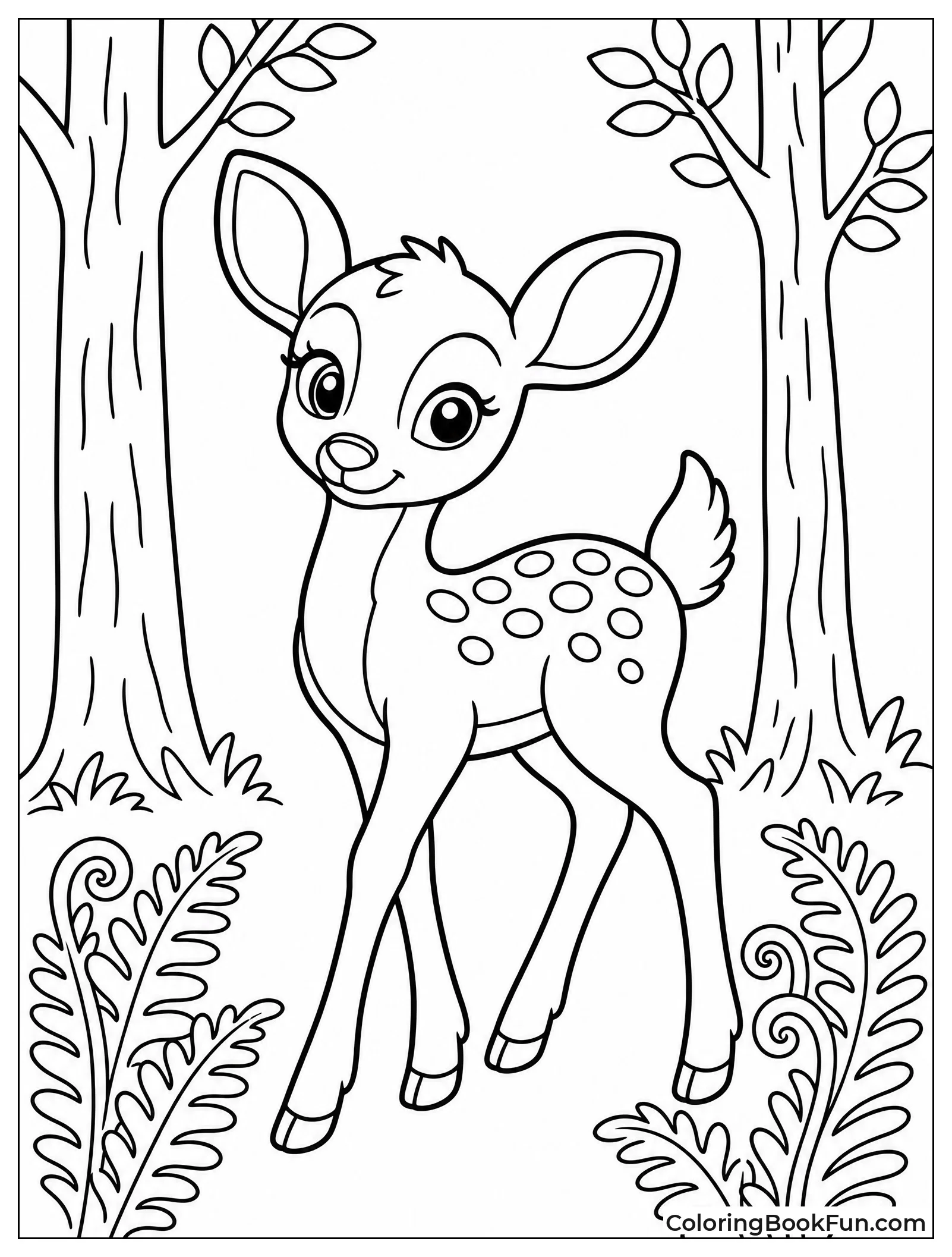 Fawn Stands in Forest