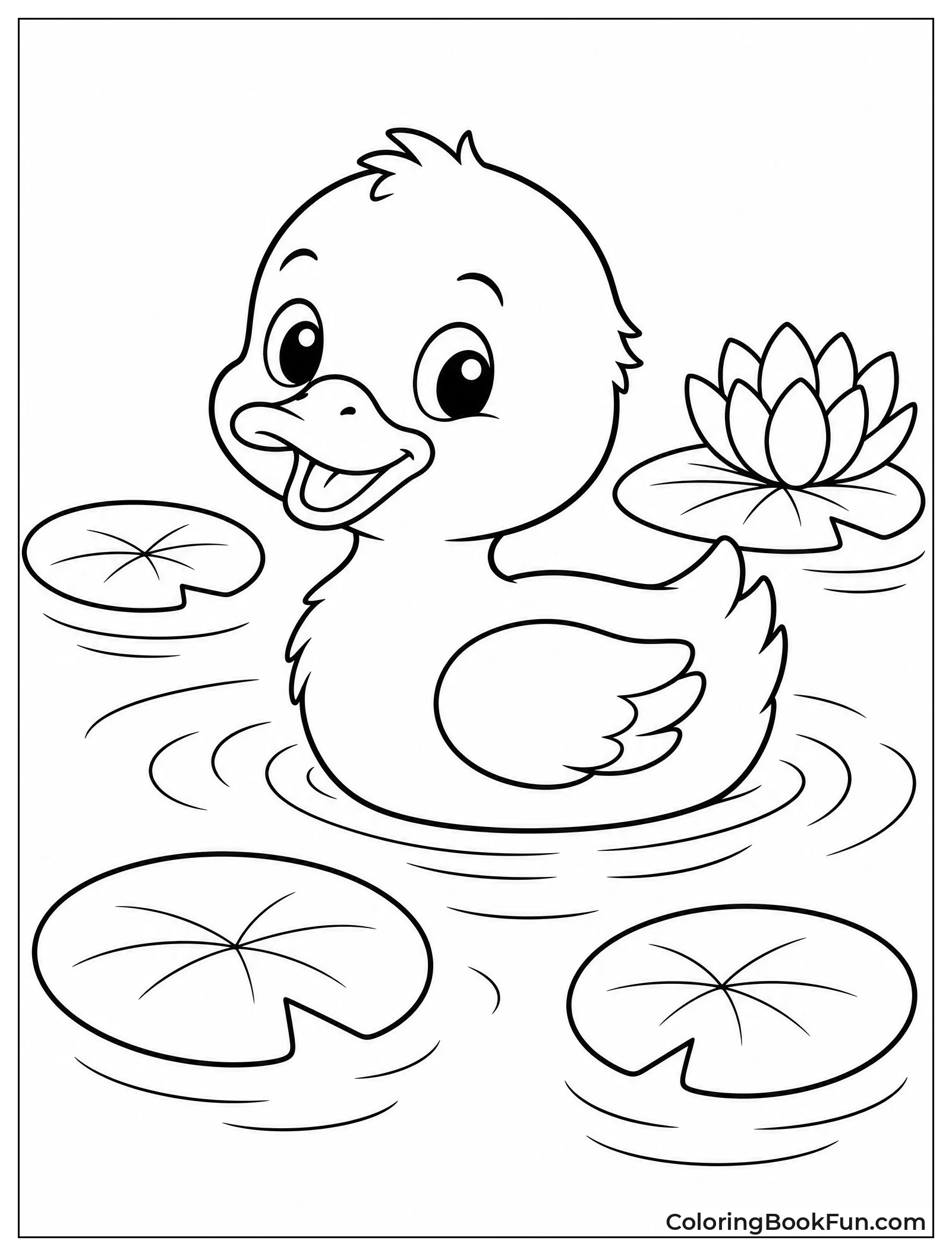 Baby Duckling Swims in Pond