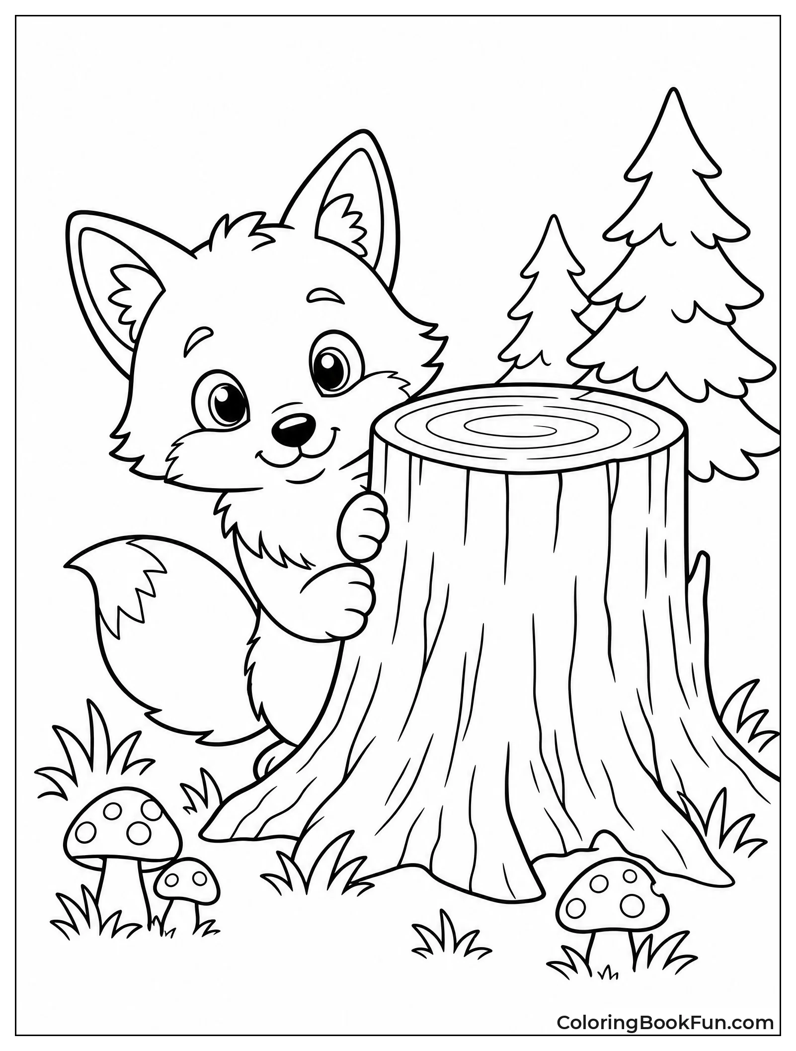 Fox Peeks Behind Tree Stump