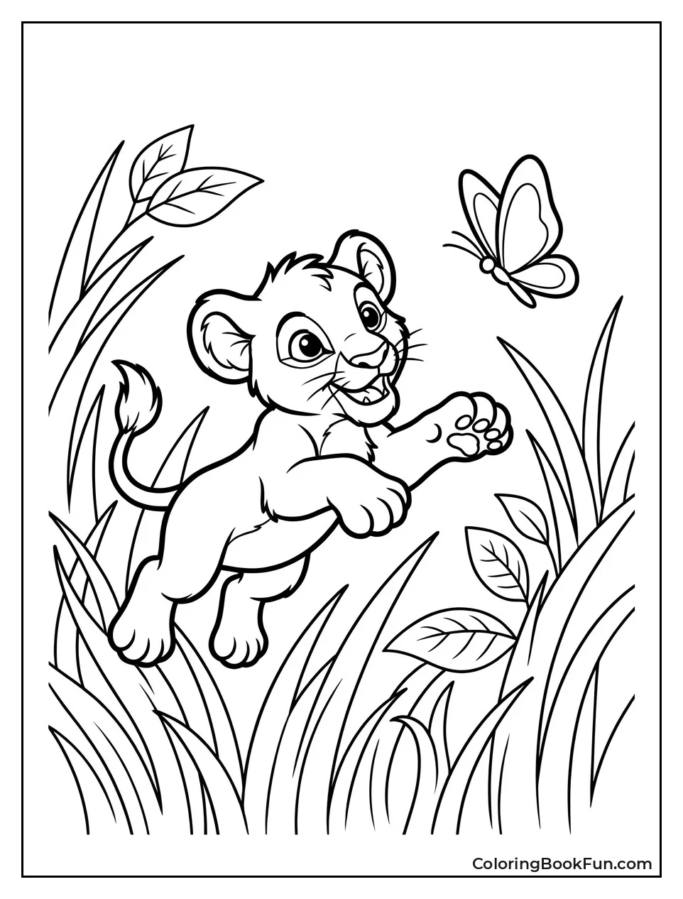 Lion Cub Pounces on Butterfly