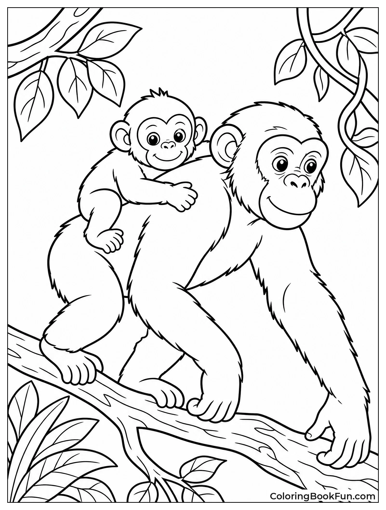 Baby Monkey Rides on Mom