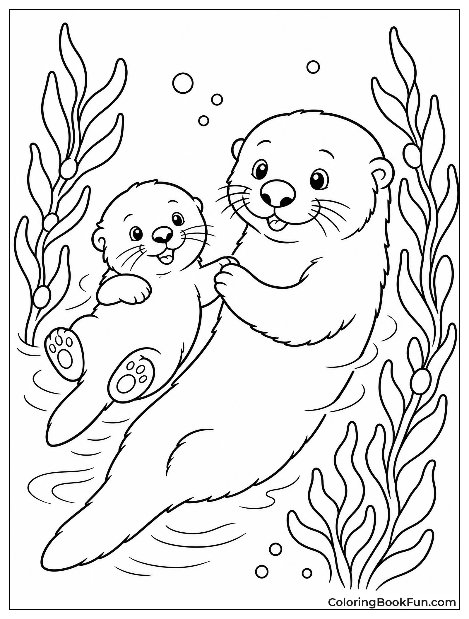 Baby Otter Floats with Parent