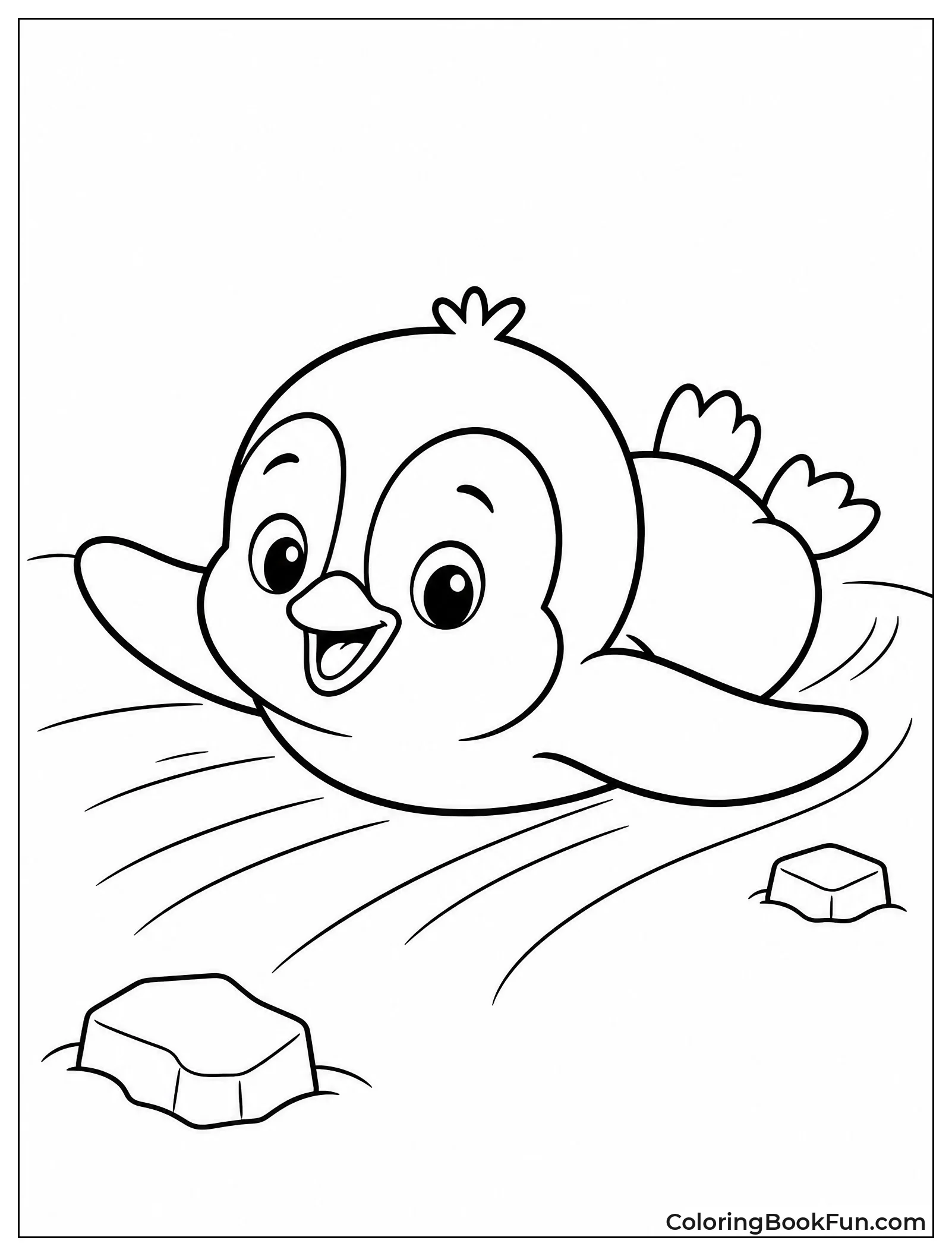 Penguin Slides on Snow