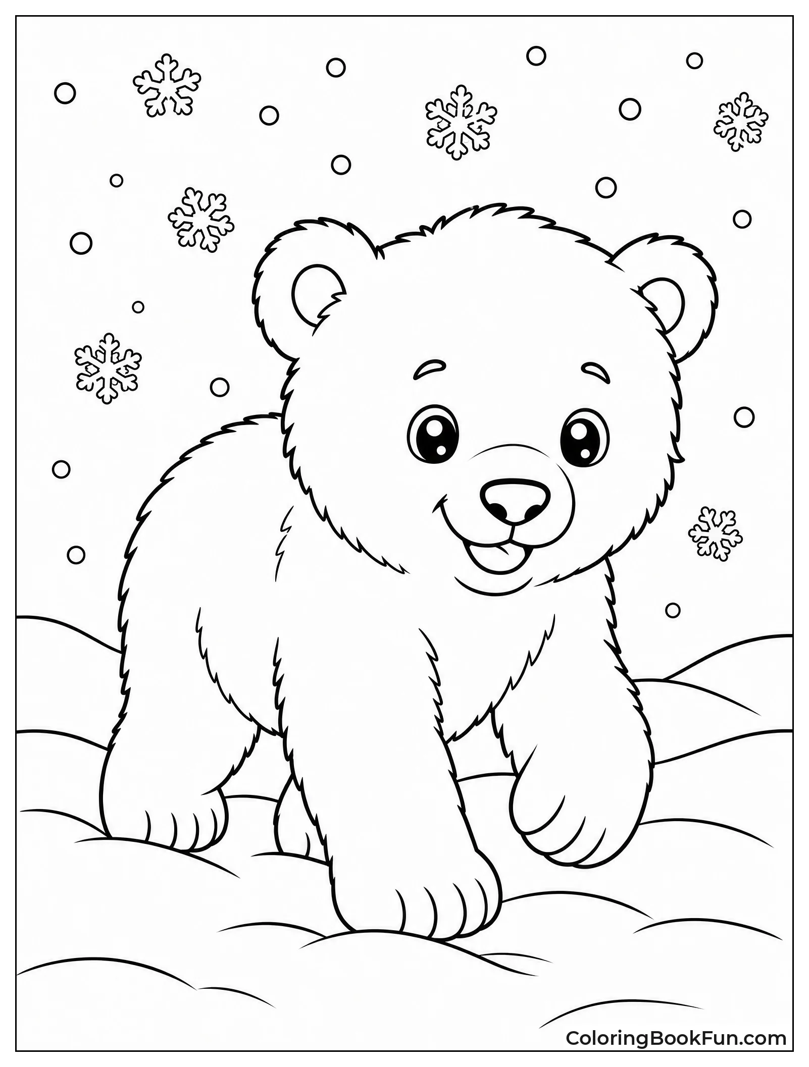 Polar Bear Walks in Snow