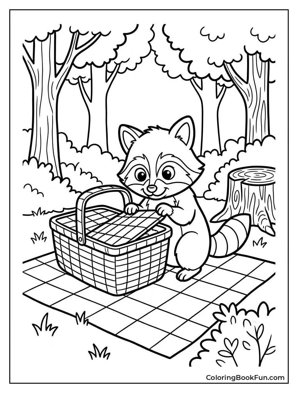 Raccoon Peeks into Picnic Basket