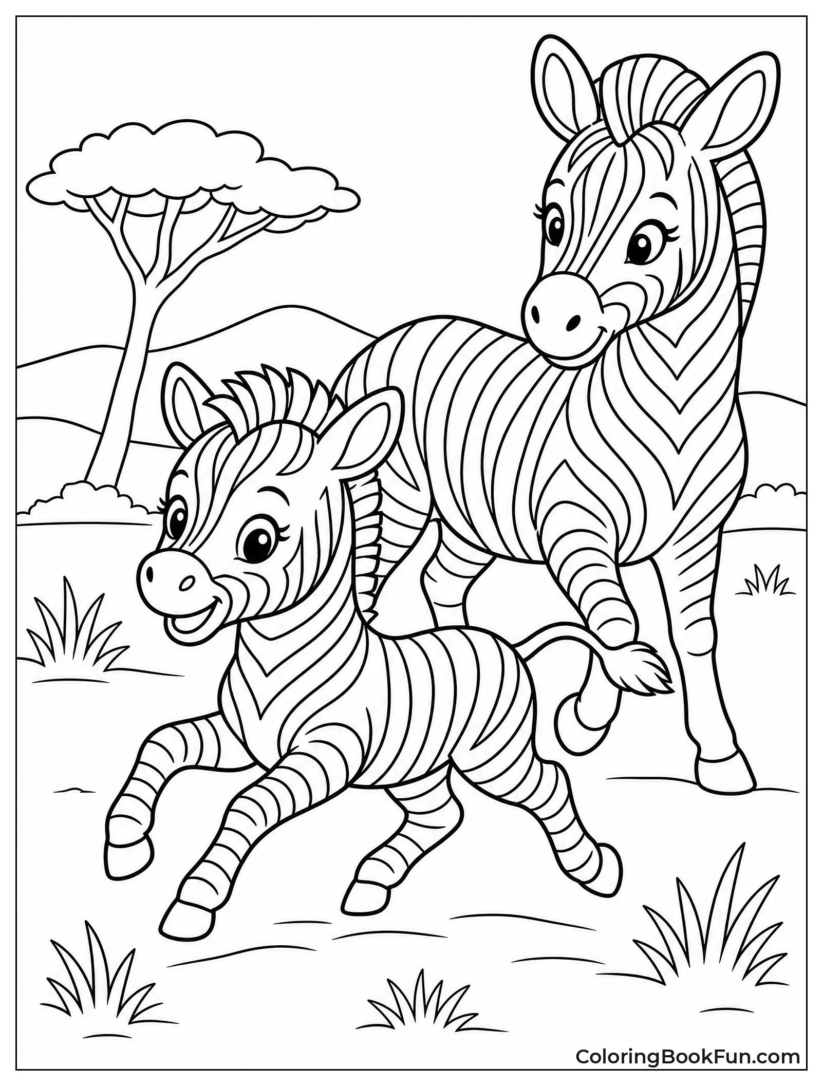 Baby Zebra Runs with Mom