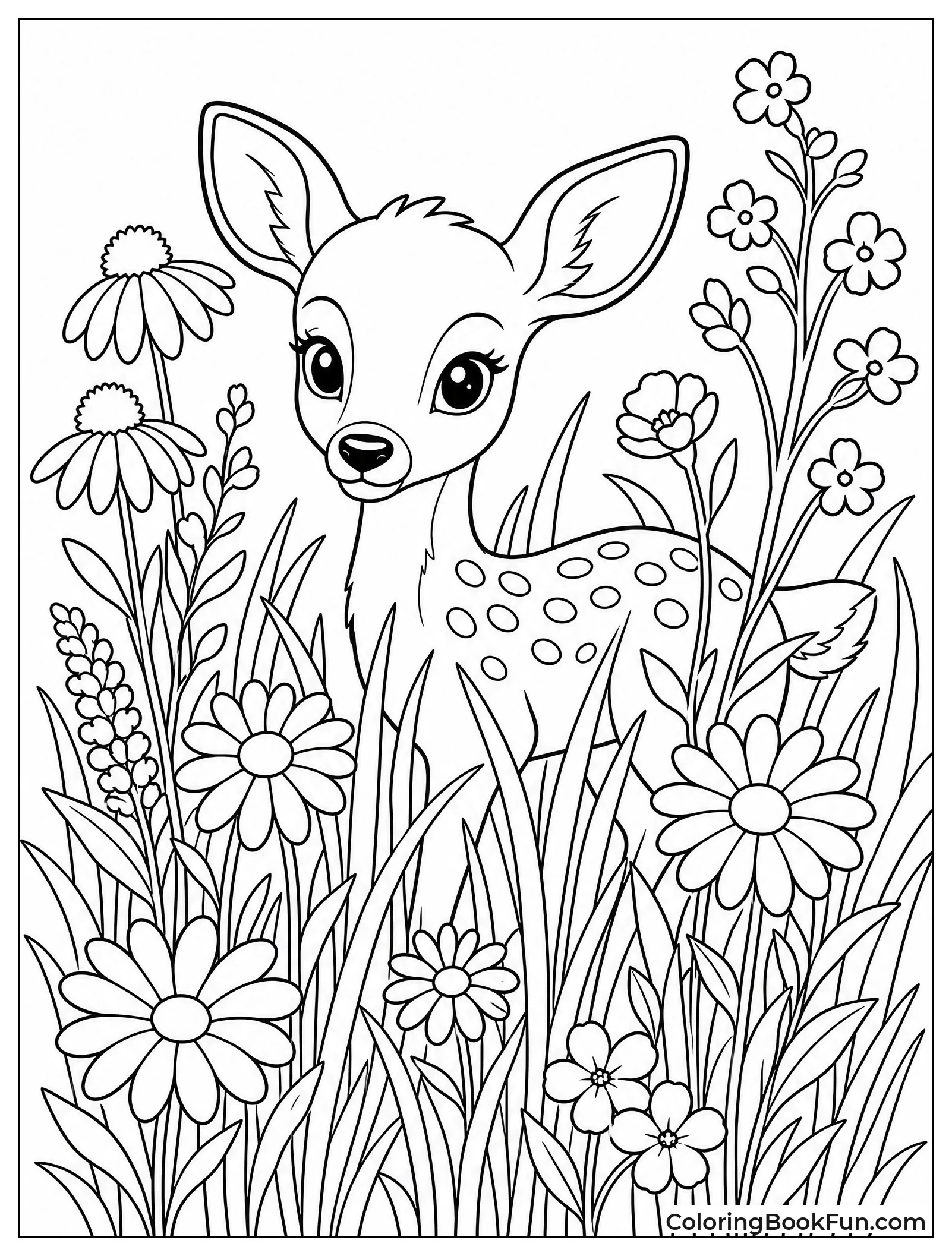 Fawn Hides in Wildflowers