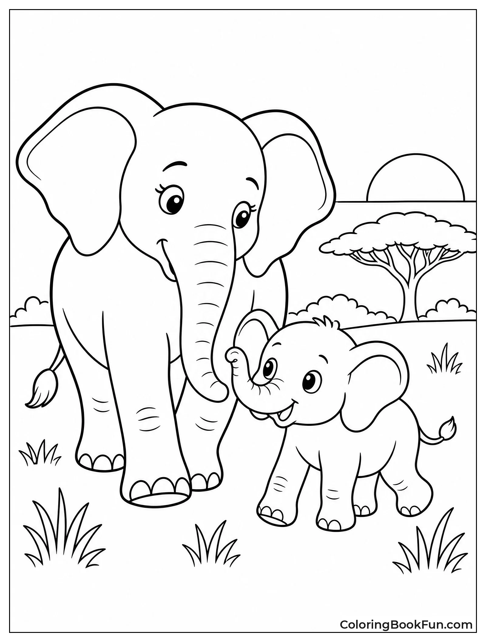 Elephant Calf Walks with Mom