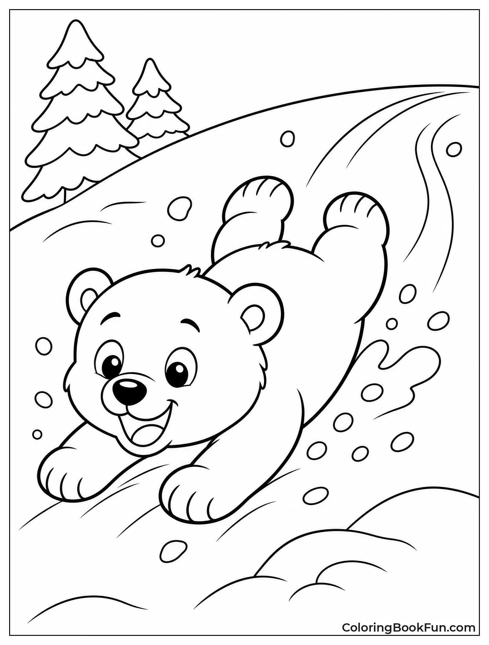Polar Bear Cub Slides Down Hill