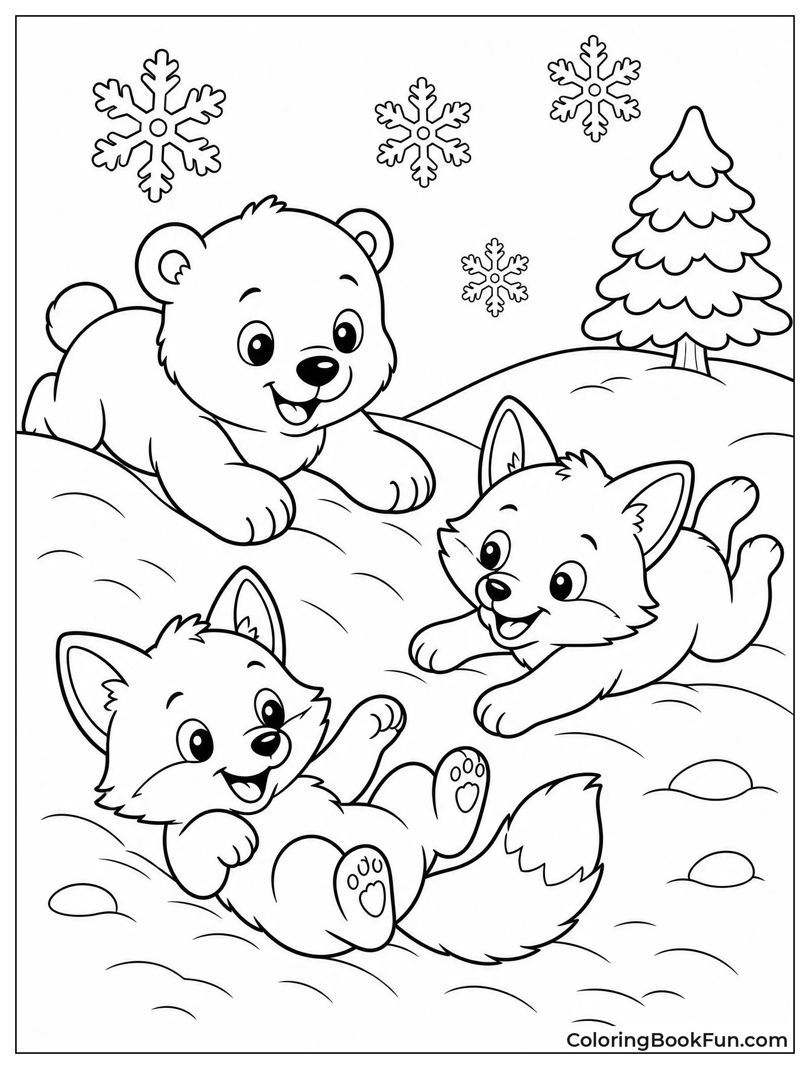 Animals Play in Winter Snow