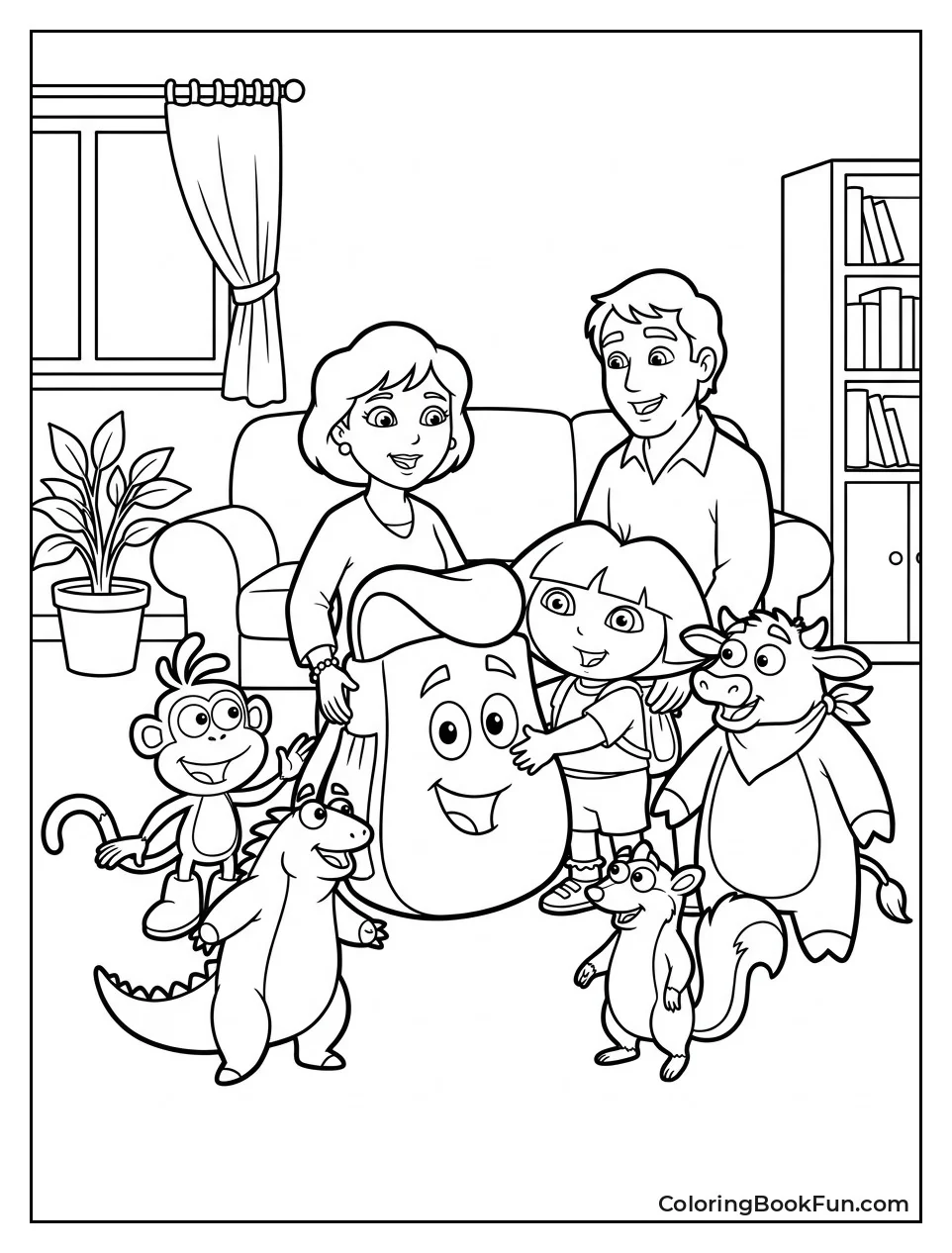 Backpack with Family in Living Room