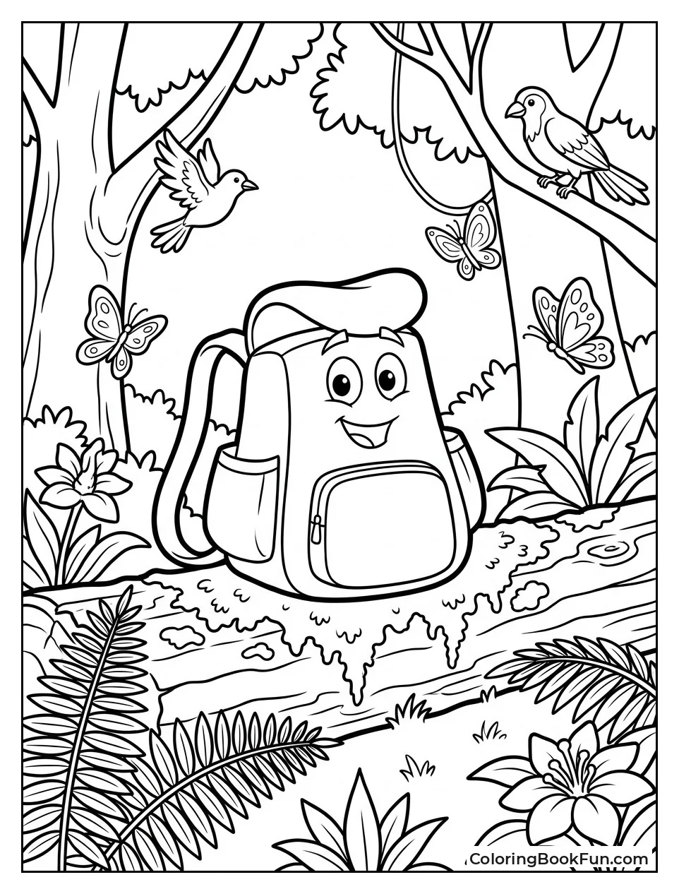Backpack Sits in Lush Rainforest
