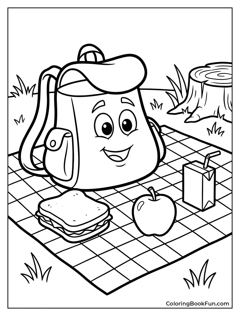 Backpack Enjoys Picnic on Blanket