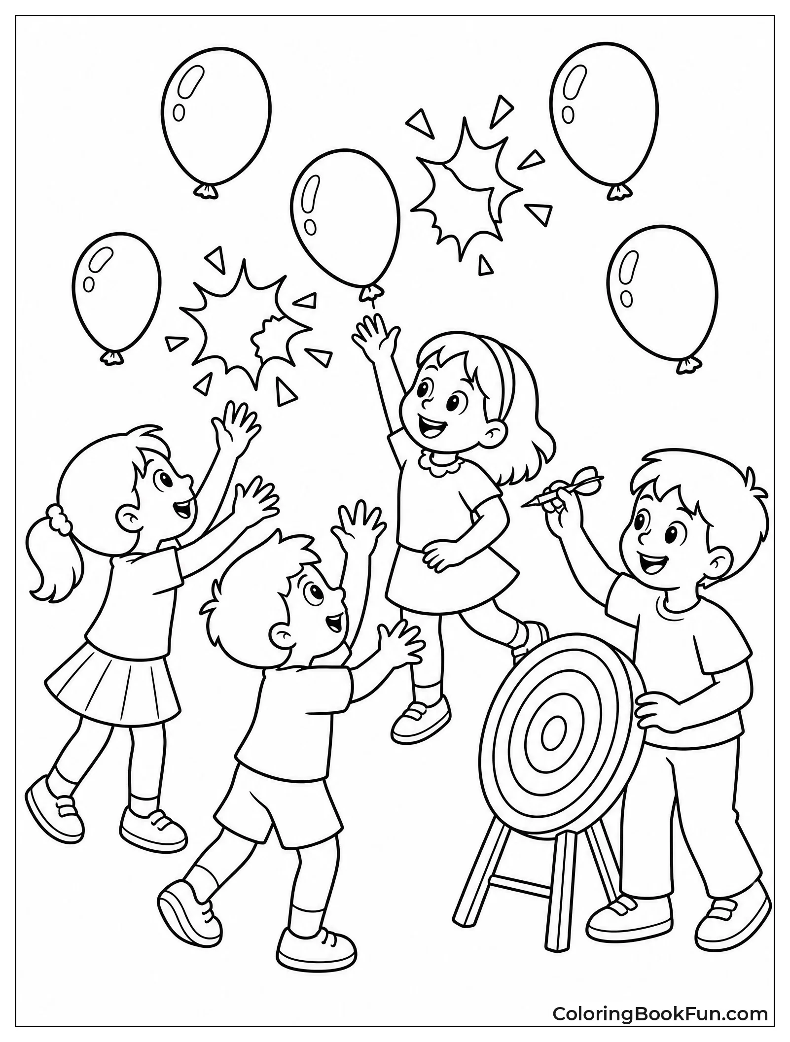 Kids Popping Colorful Balloons at Party
