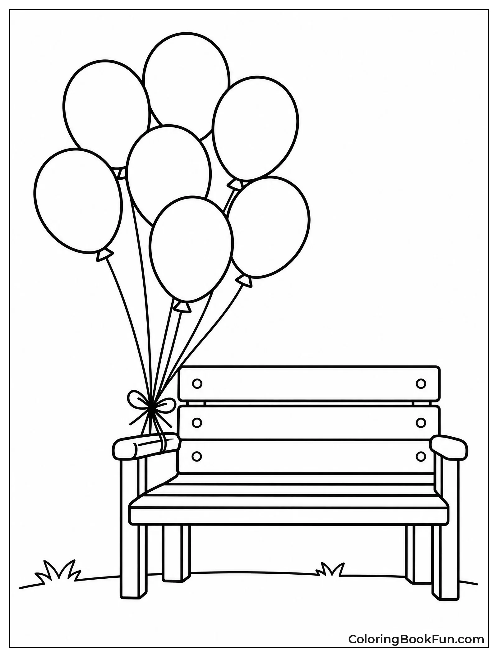 Balloons Tied to Park Bench