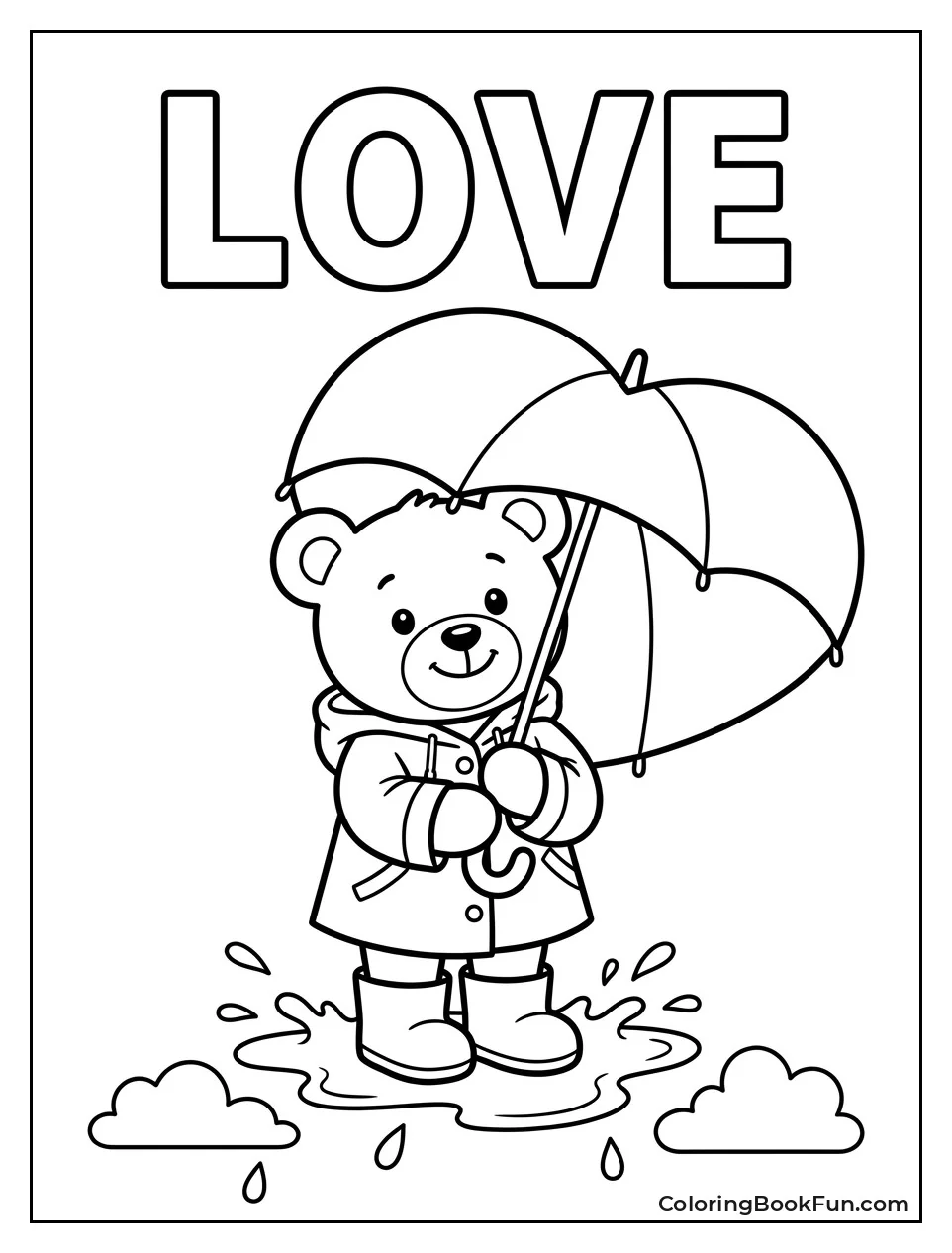 Teddy Bear Holds Heart Shaped Umbrella