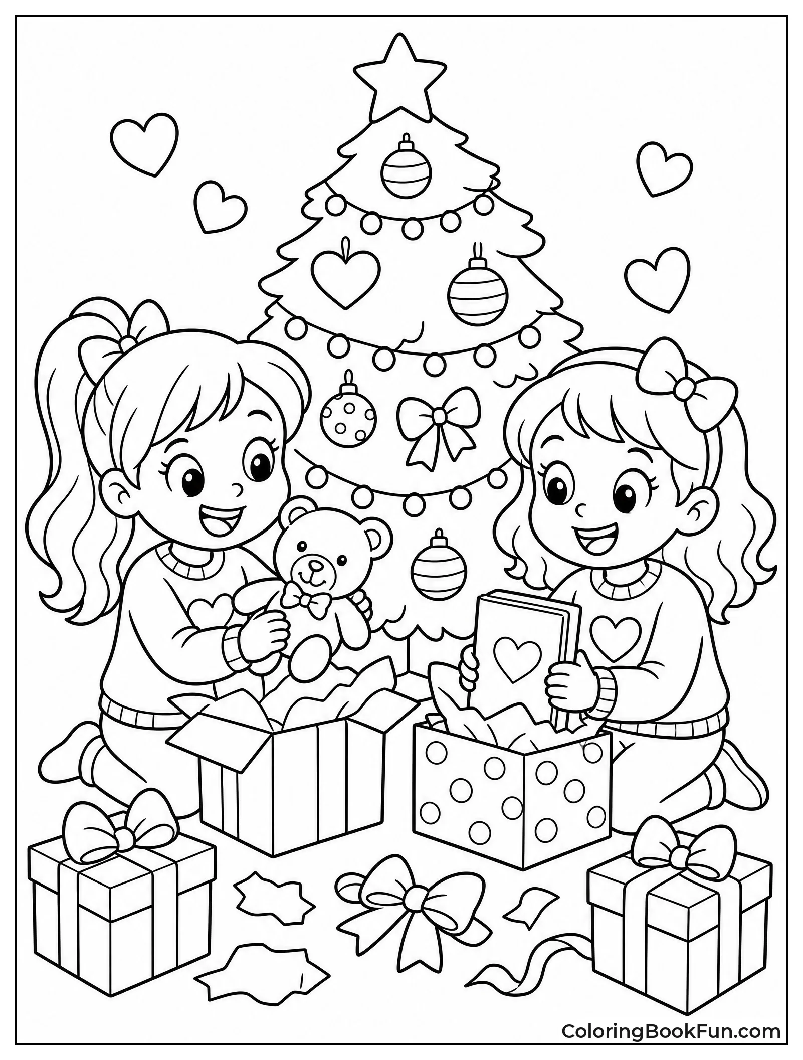 Friends Open Gifts Under Christmas Tree