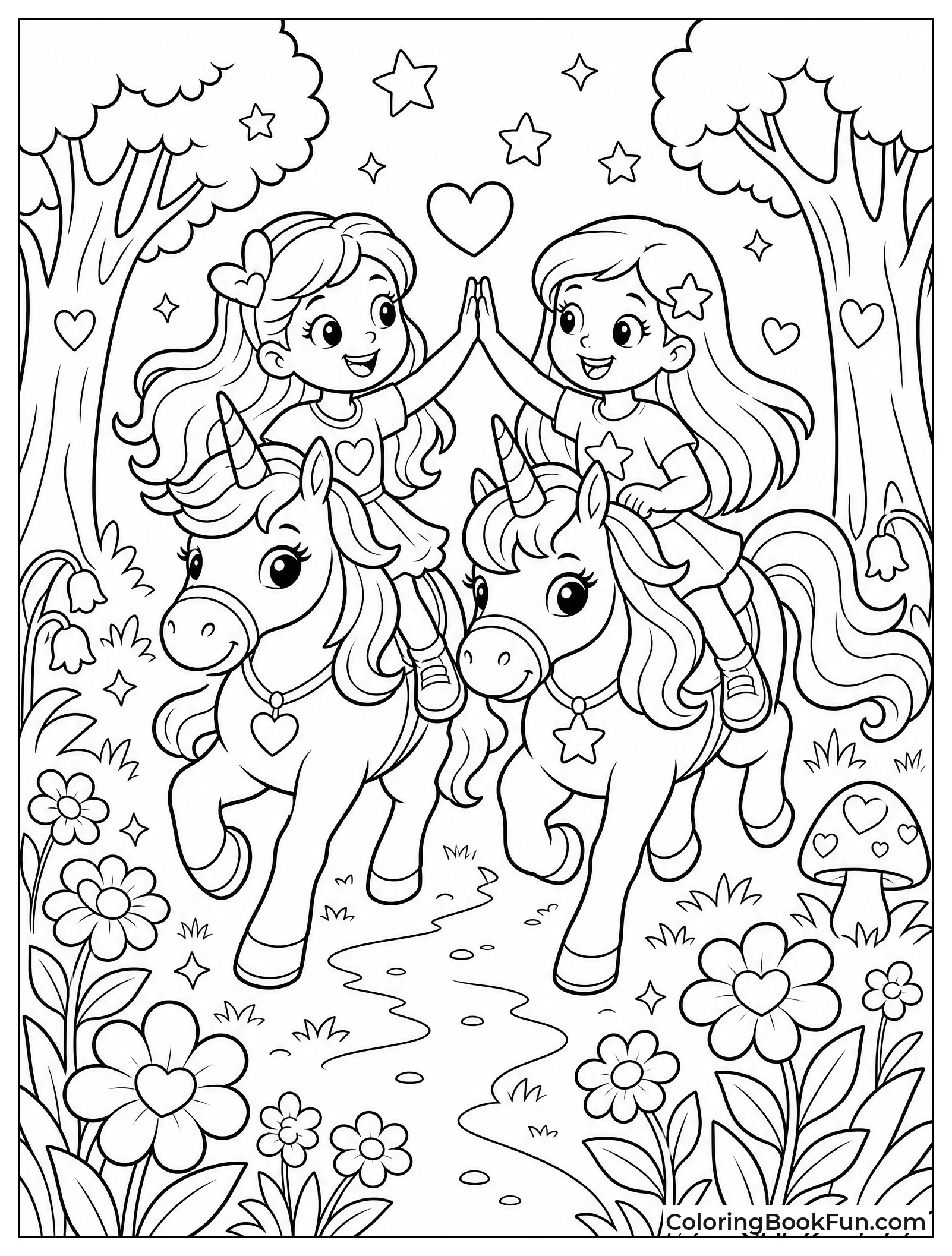 Friends Ride Unicorns Through Forest