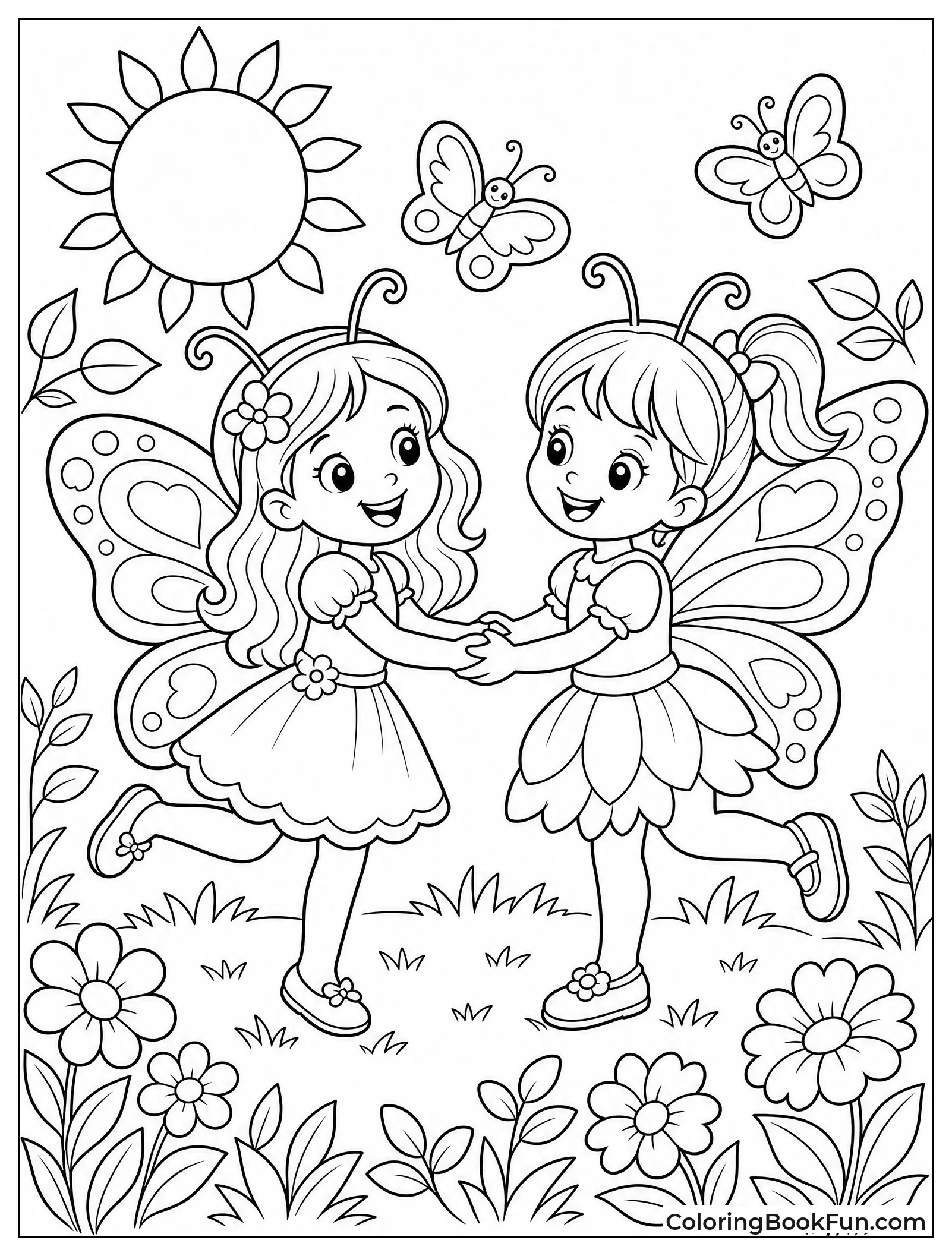 Friends Wear Butterfly Wings in Garden
