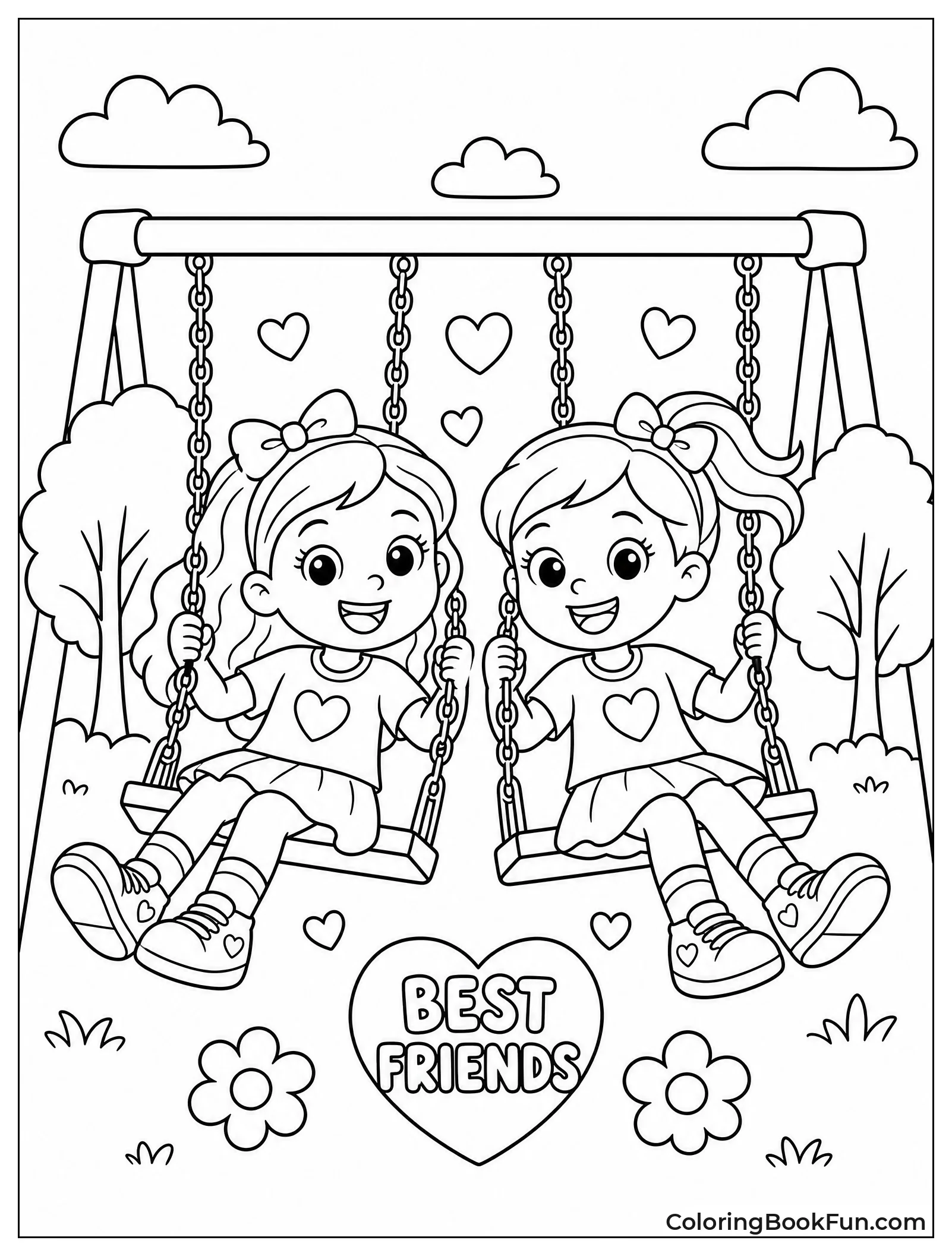 Friends Swing High on Playground