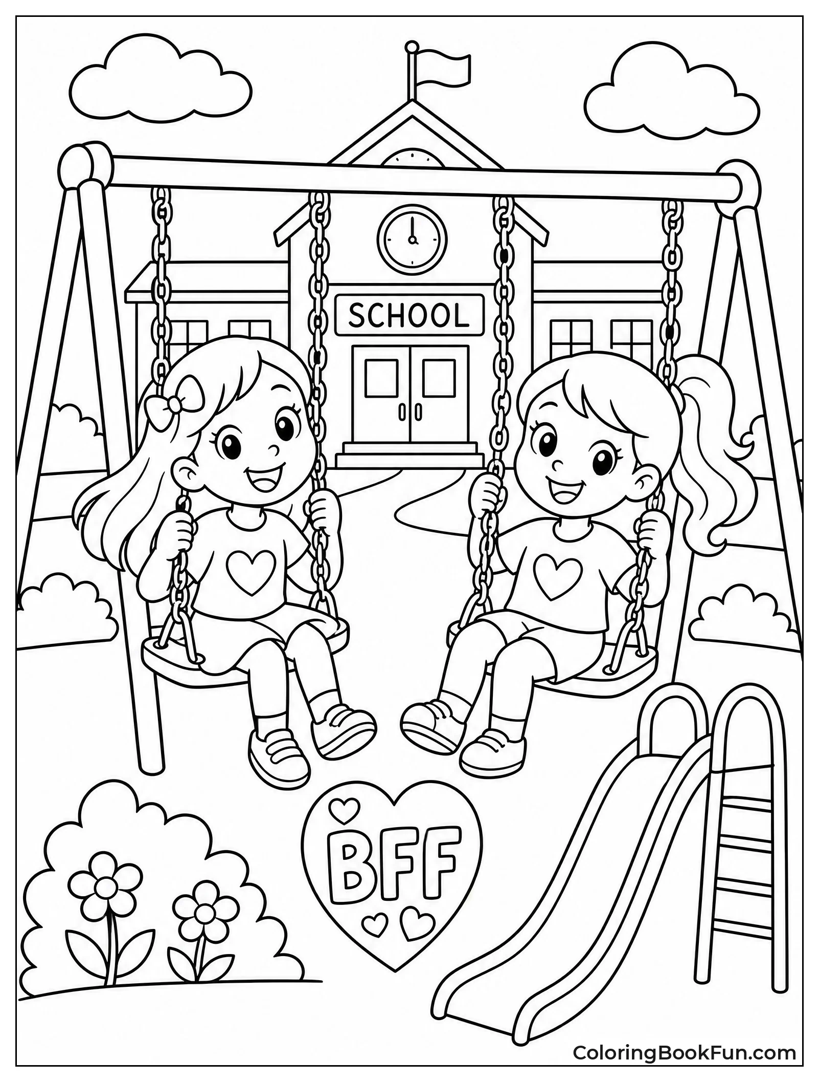 Friends Play at School Playground