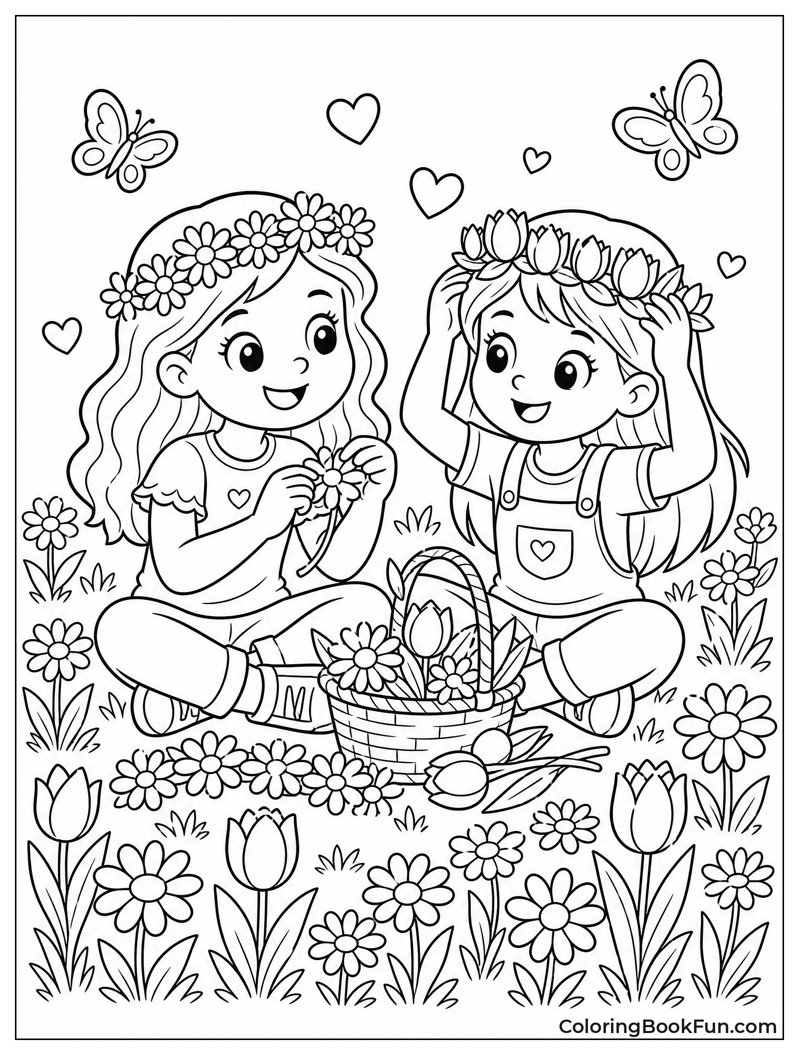 Friends Make Flower Crowns in Meadow