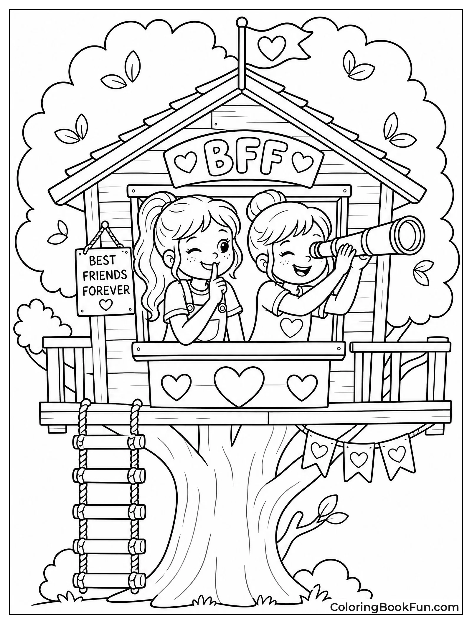Friends Look Out Treehouse Window