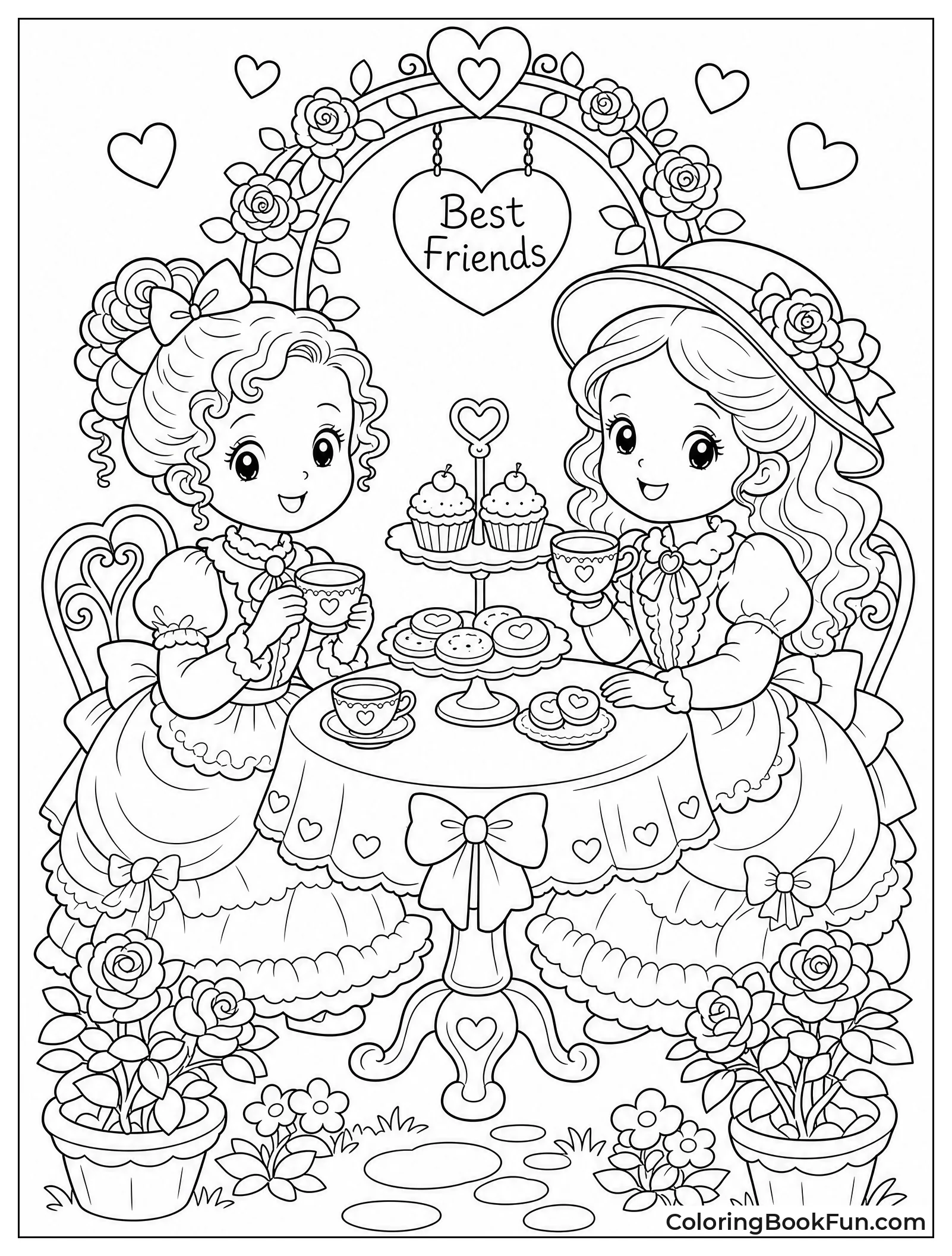 Friends Have Tea Party in Garden