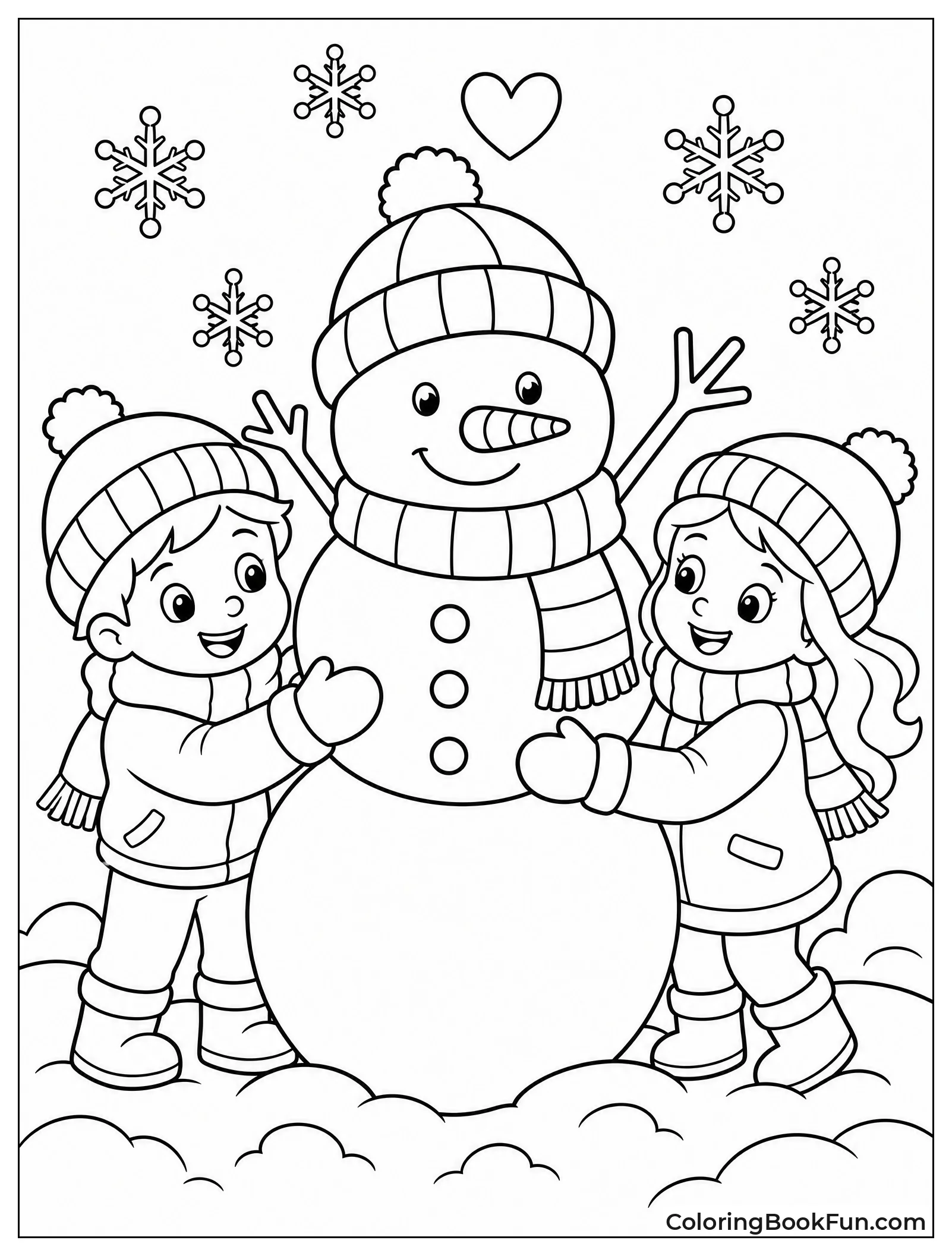 Friends Build Snowman in Winter