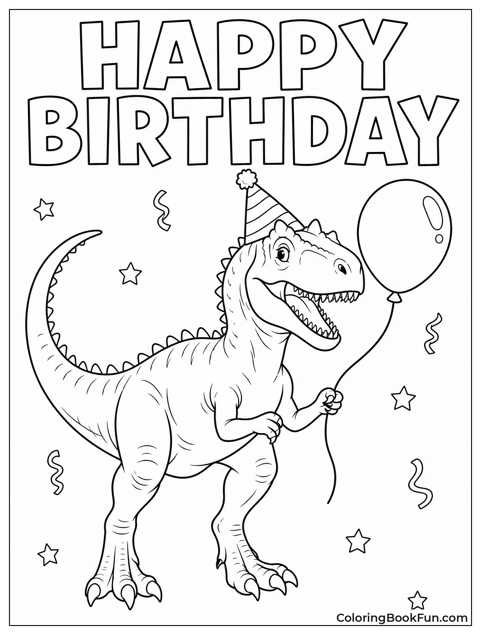 Allosaurus Wearing Party Hat and Balloon