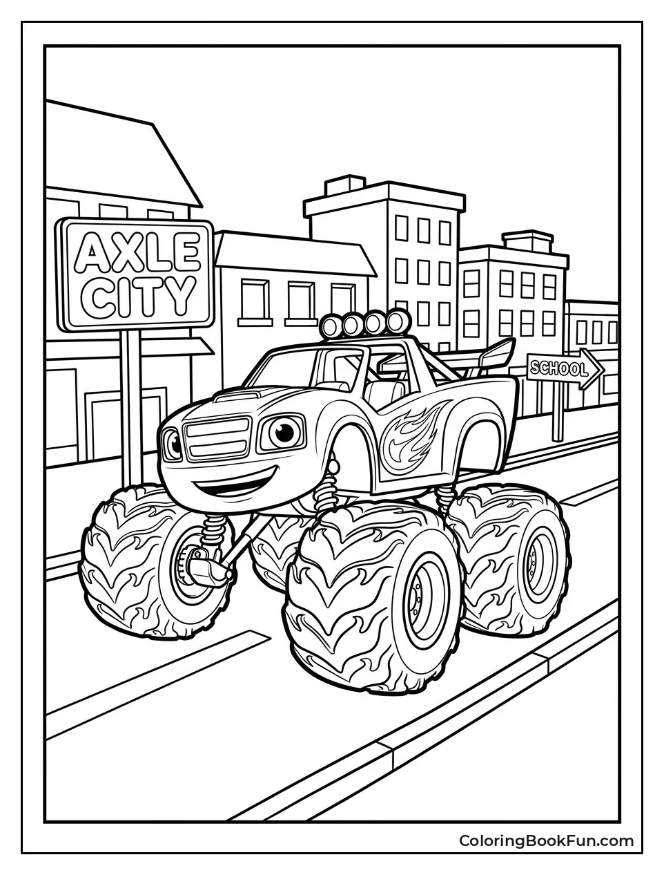 Blaze Drives Through Axle City Streets